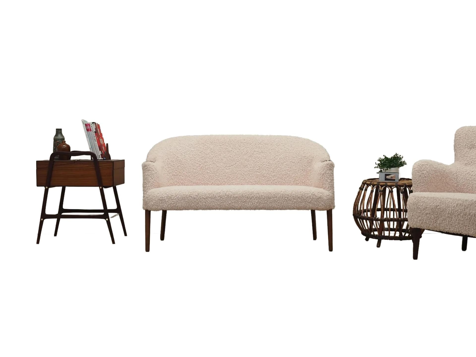 Sofa, beżowy, bouclé, drewno bukowe, Dania, lata 70. - 31604