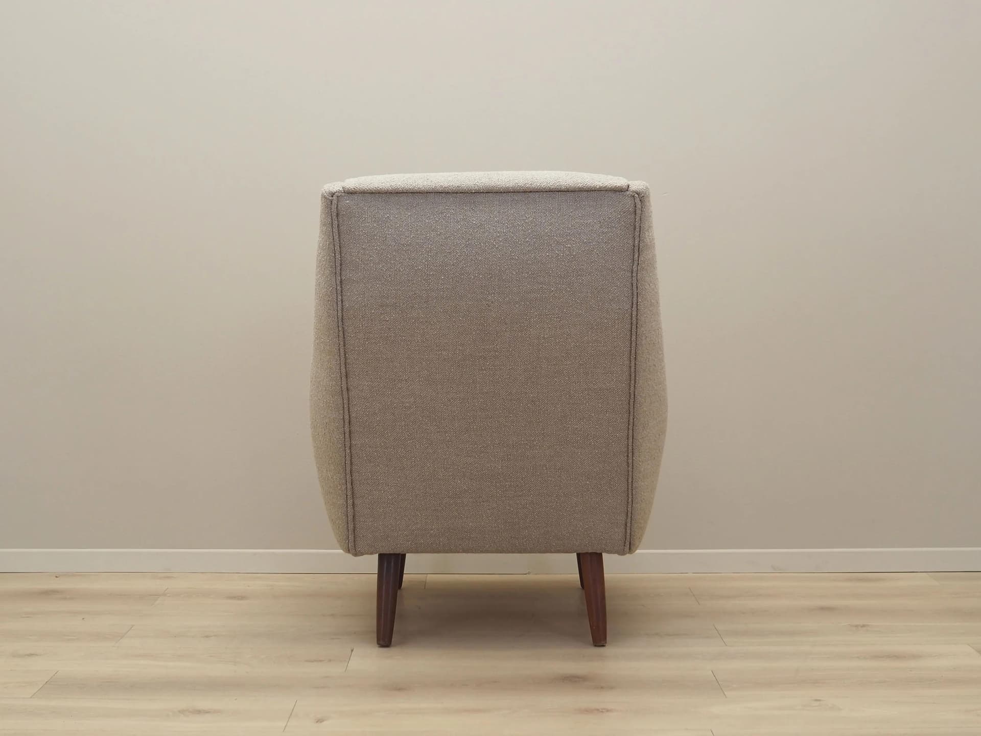 Armchair, beige boucle, teak, Denmark, 1960s - 31872