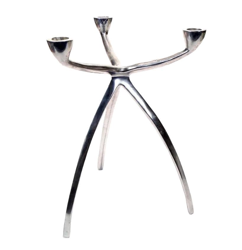 Świecznik Alu, aluminium srebrny, proj. M. Hilton, Wielka Brytania, lata 80.