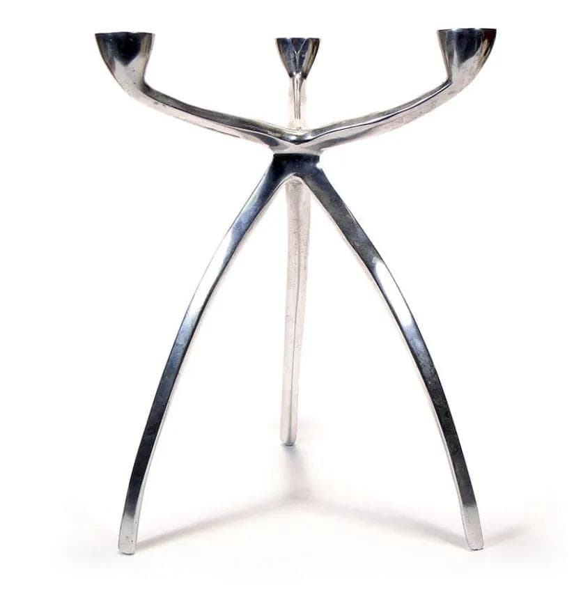 Świecznik Alu, aluminium srebrny, proj. M. Hilton, Wielka Brytania, lata 80. - 31722