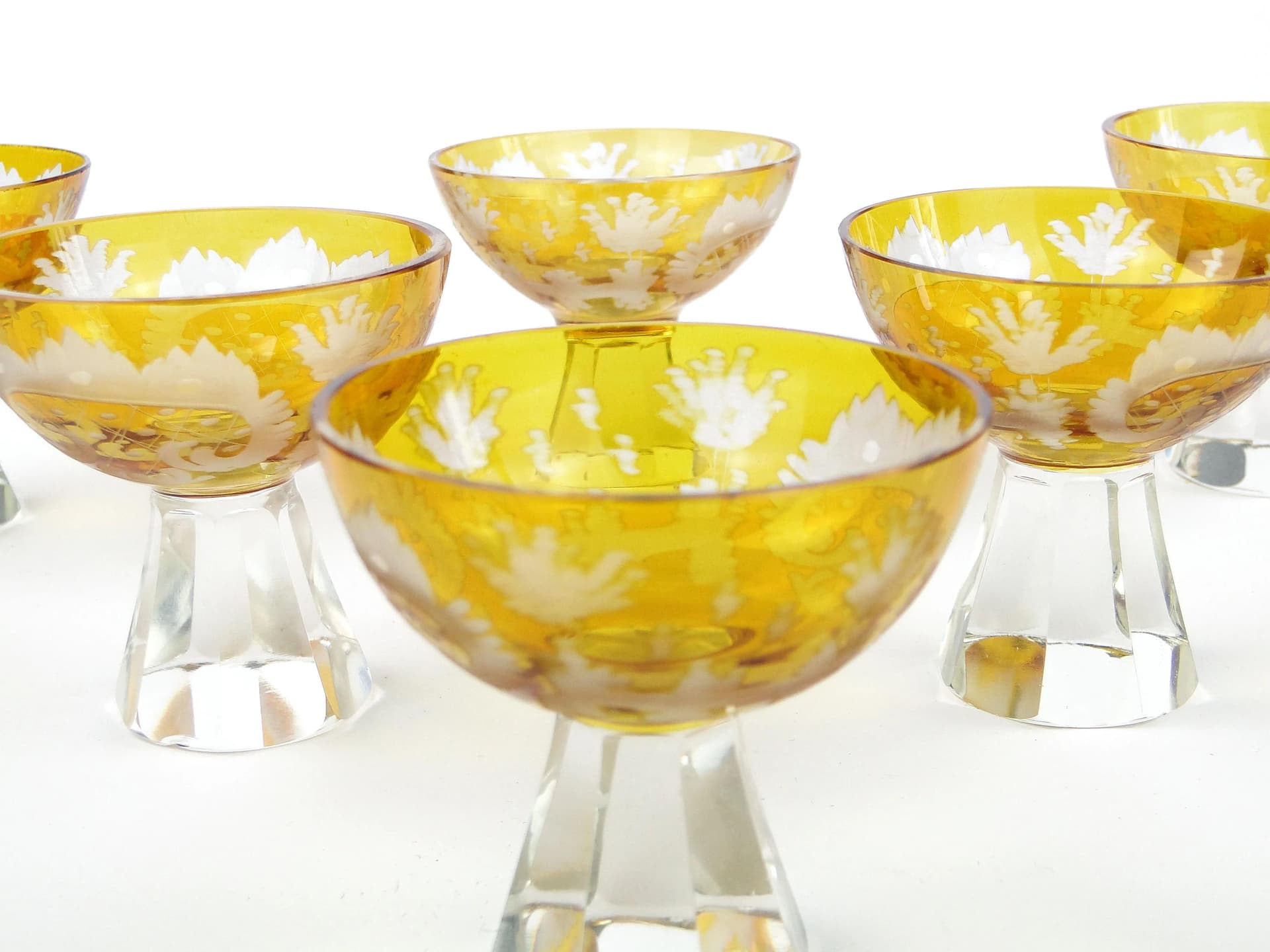 Set of Art Deco Glasses, yellow, crystal, Poland, 1930s - 31711