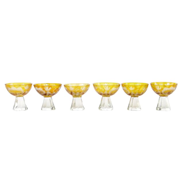 Set of Art Deco Glasses, yellow, crystal, Poland, 1930s - DIMENSION