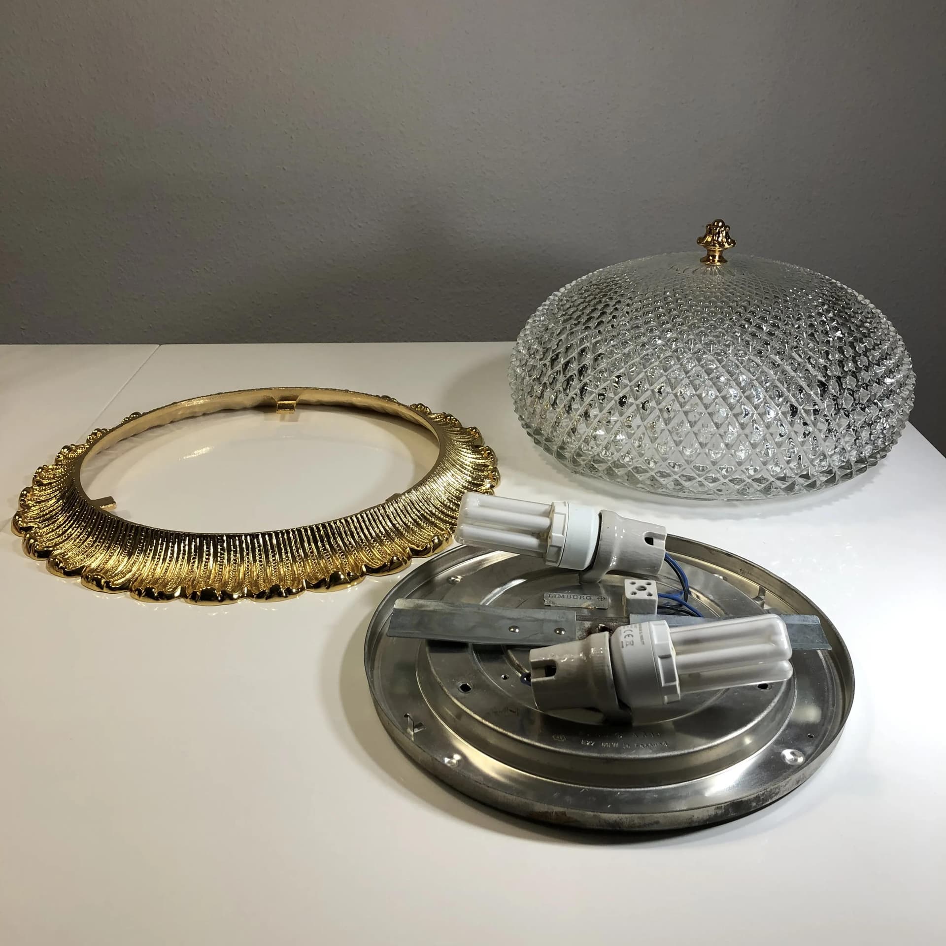 Plafon, złoty, mosiądz szkło, Glashutte Limburg, Niemcy, lata 80. - 31920