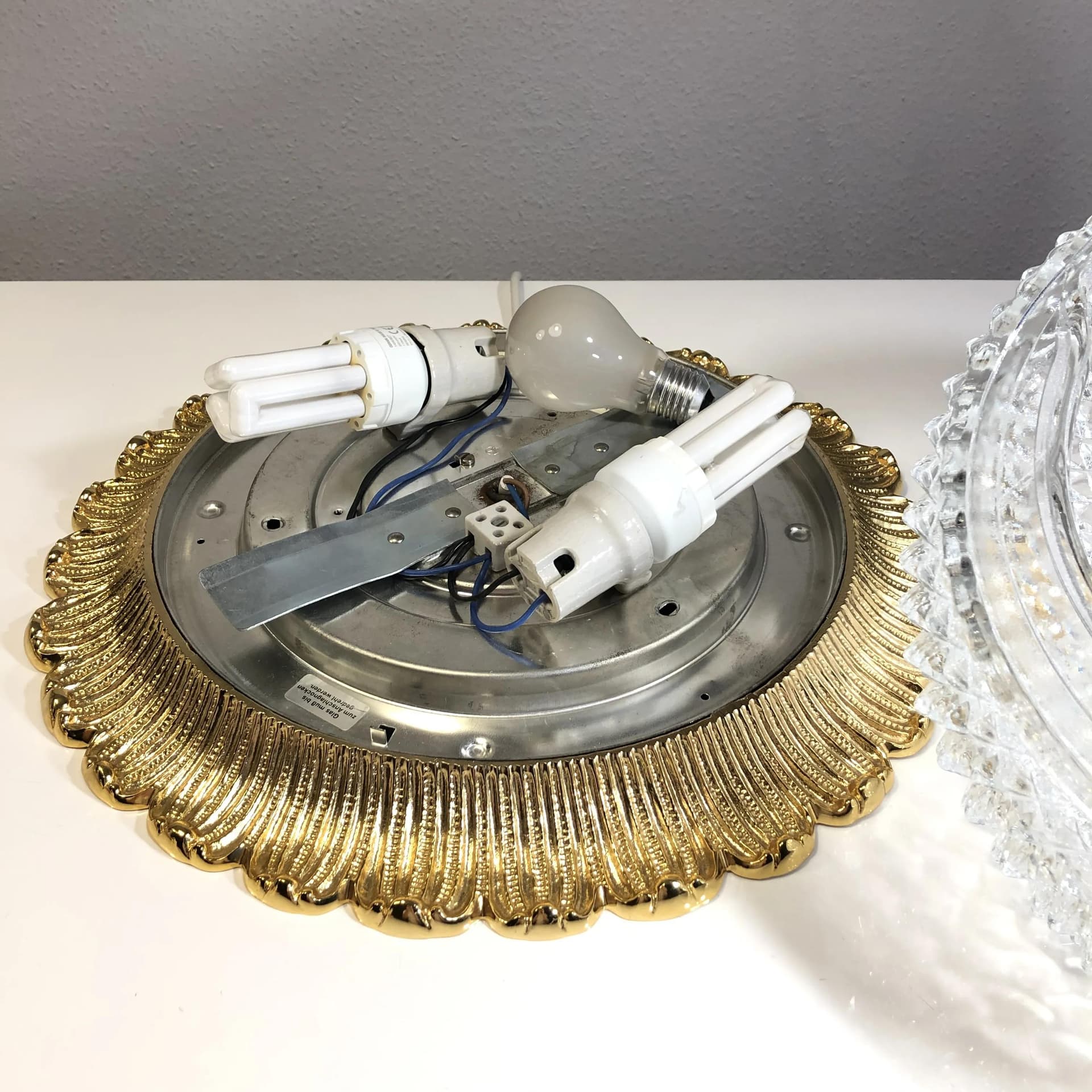 Plafon, złoty, mosiądz szkło, Glashutte Limburg, Niemcy, lata 80. - 31923