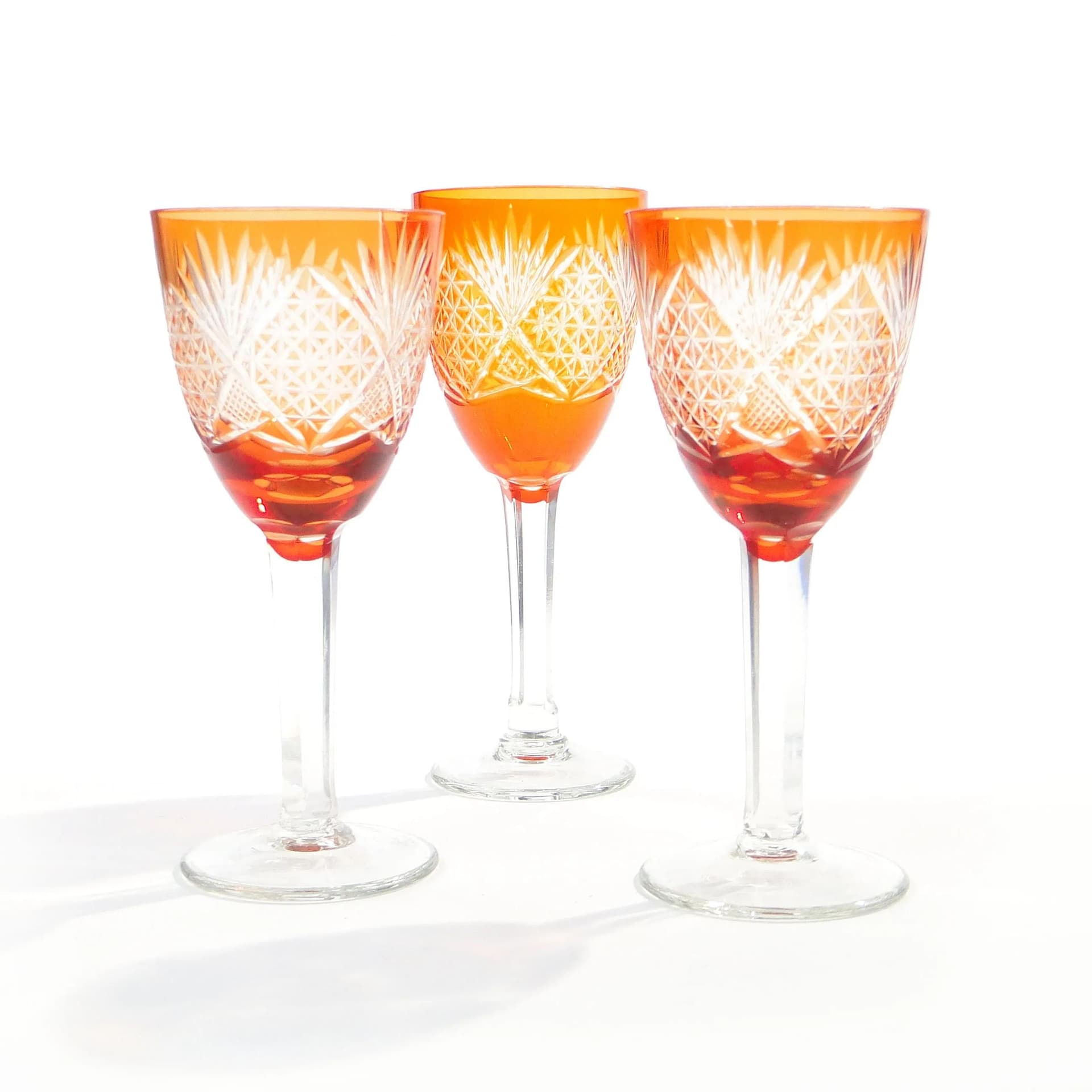 Zestaw kielichów art déco, kryształ pomarańczowy, Polska, lata 30. - 31691
