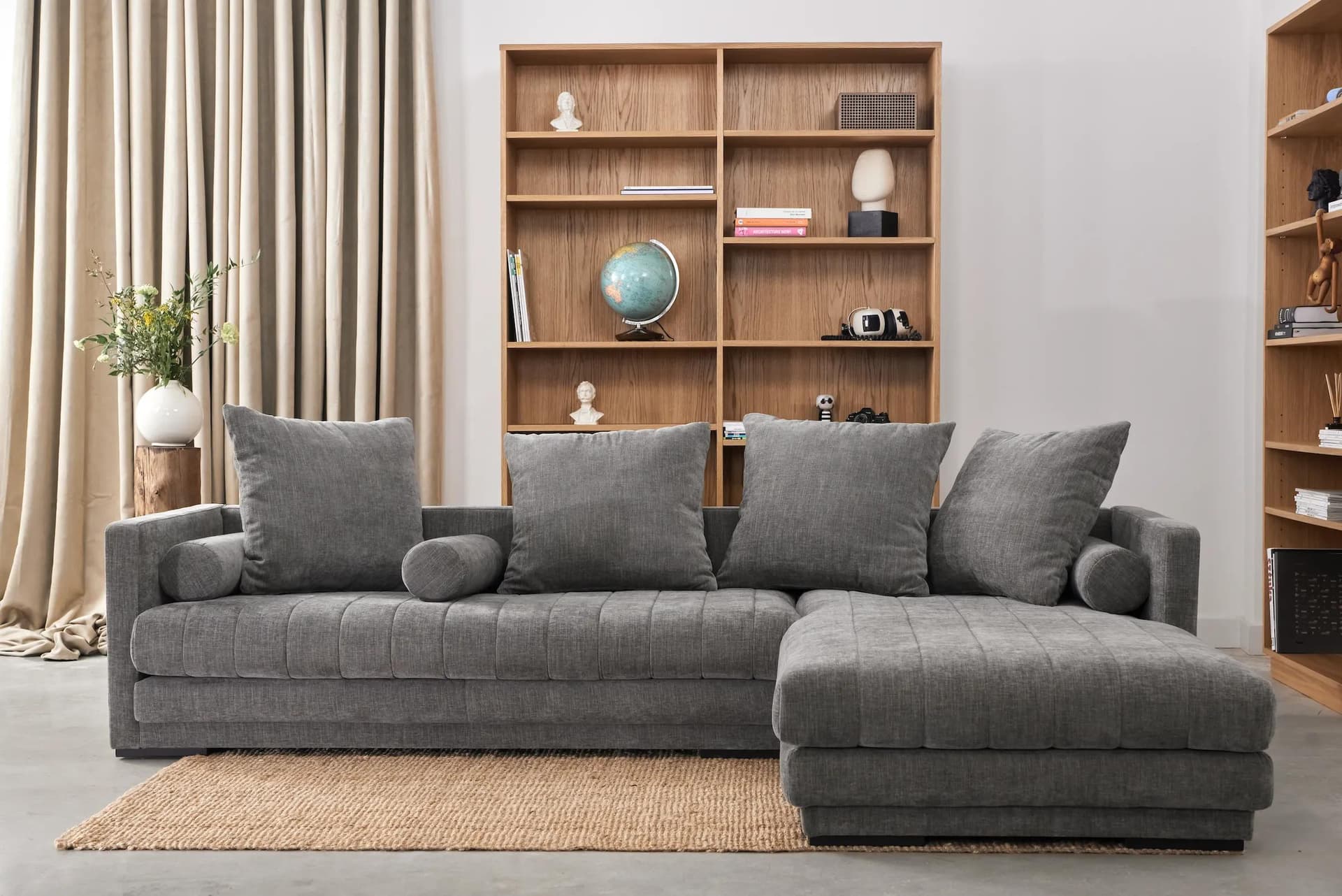 Corner sofa KOPENHAGA, grey fabric, wood, Poland, 1990s. - 31815