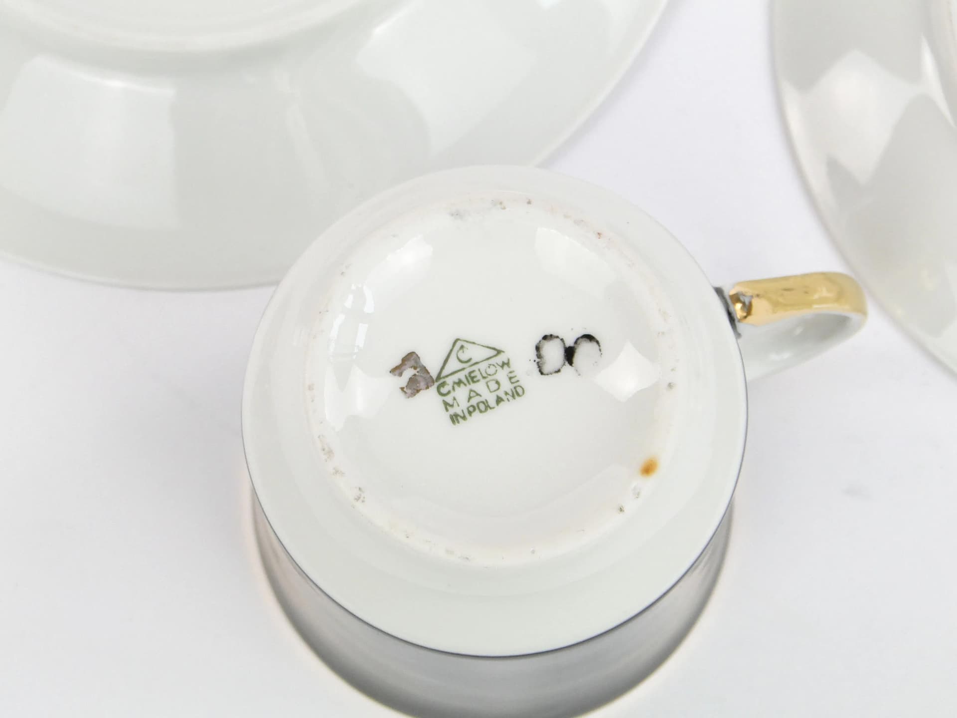 Zestaw śniadaniowy June, porcelana czarna biała złota, proj. W. Potacki, Ćmielów, Polska, lata 60. - 31676