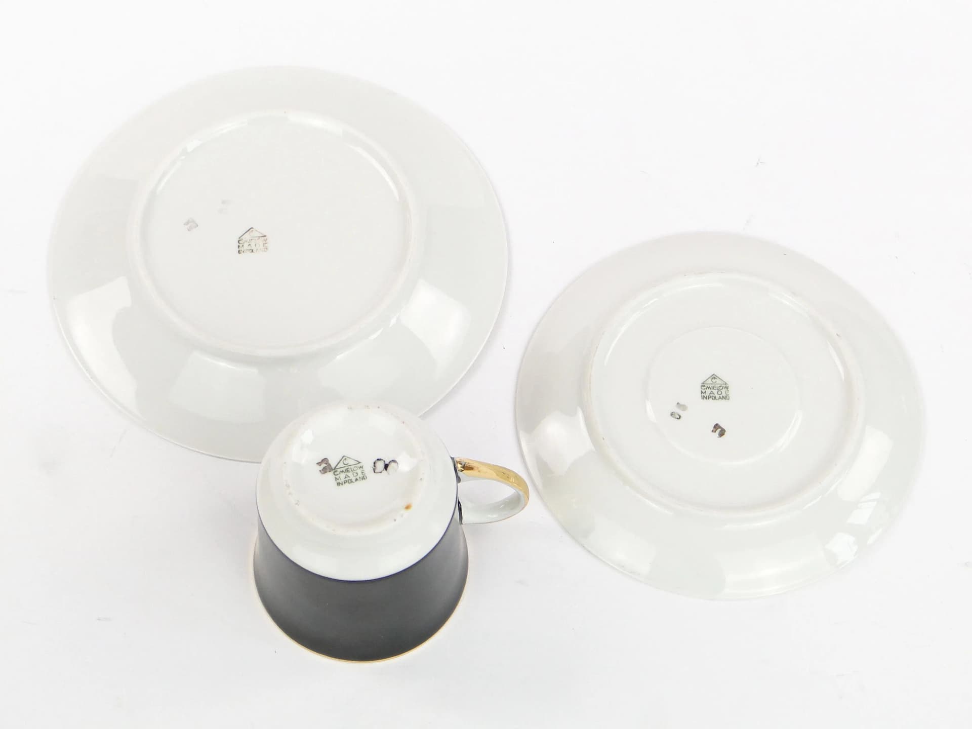 Zestaw śniadaniowy June, porcelana czarna biała złota, proj. W. Potacki, Ćmielów, Polska, lata 60. - 31675