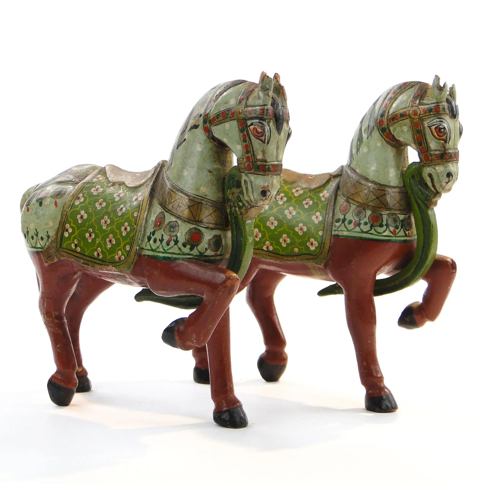 Para rzeźb konie, polichromowane drewno, Indie, przełom XIX i XX w. - 31998