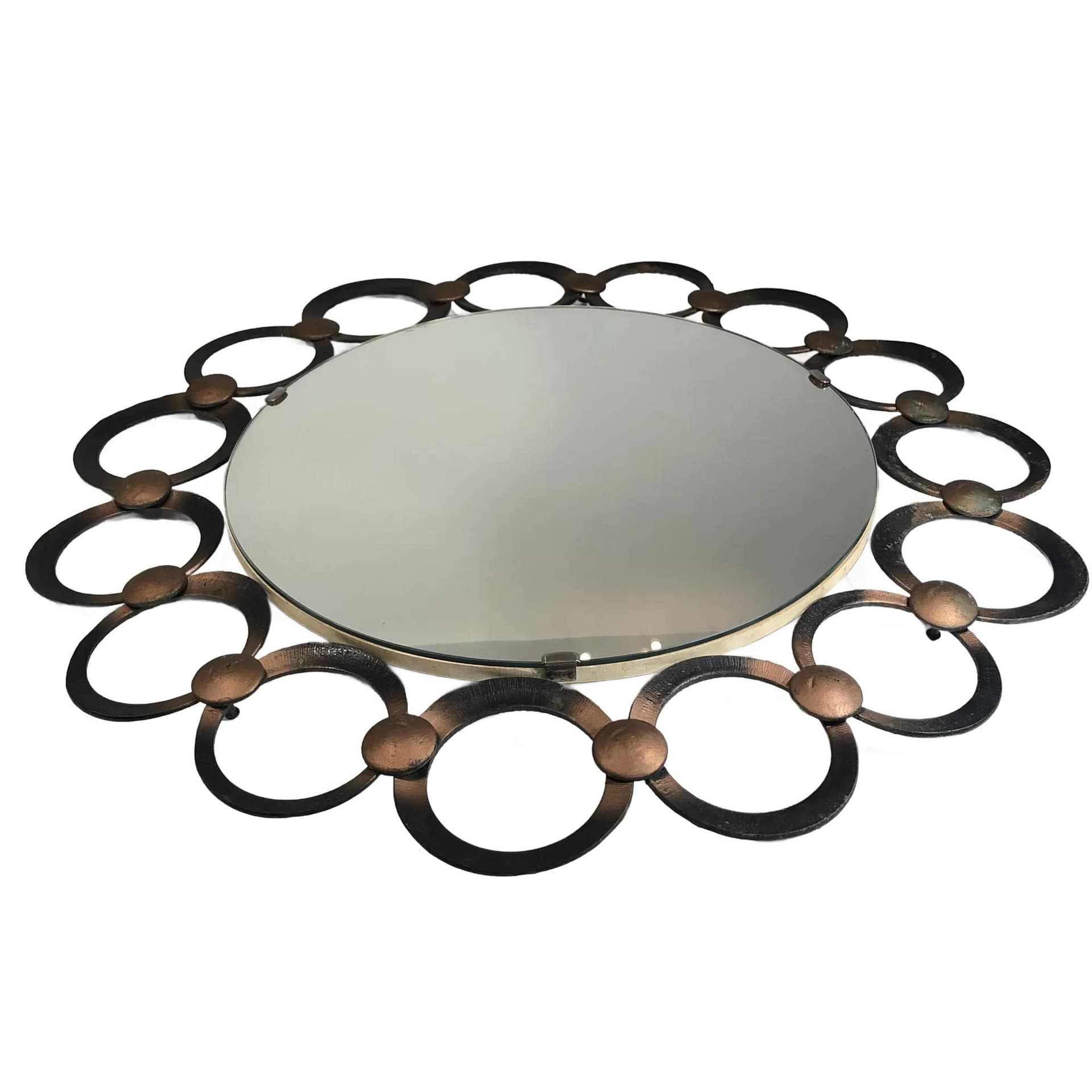 Lustro ścienne okrągłe, brązowy ciemny, metal, Niemcy, lata 60.