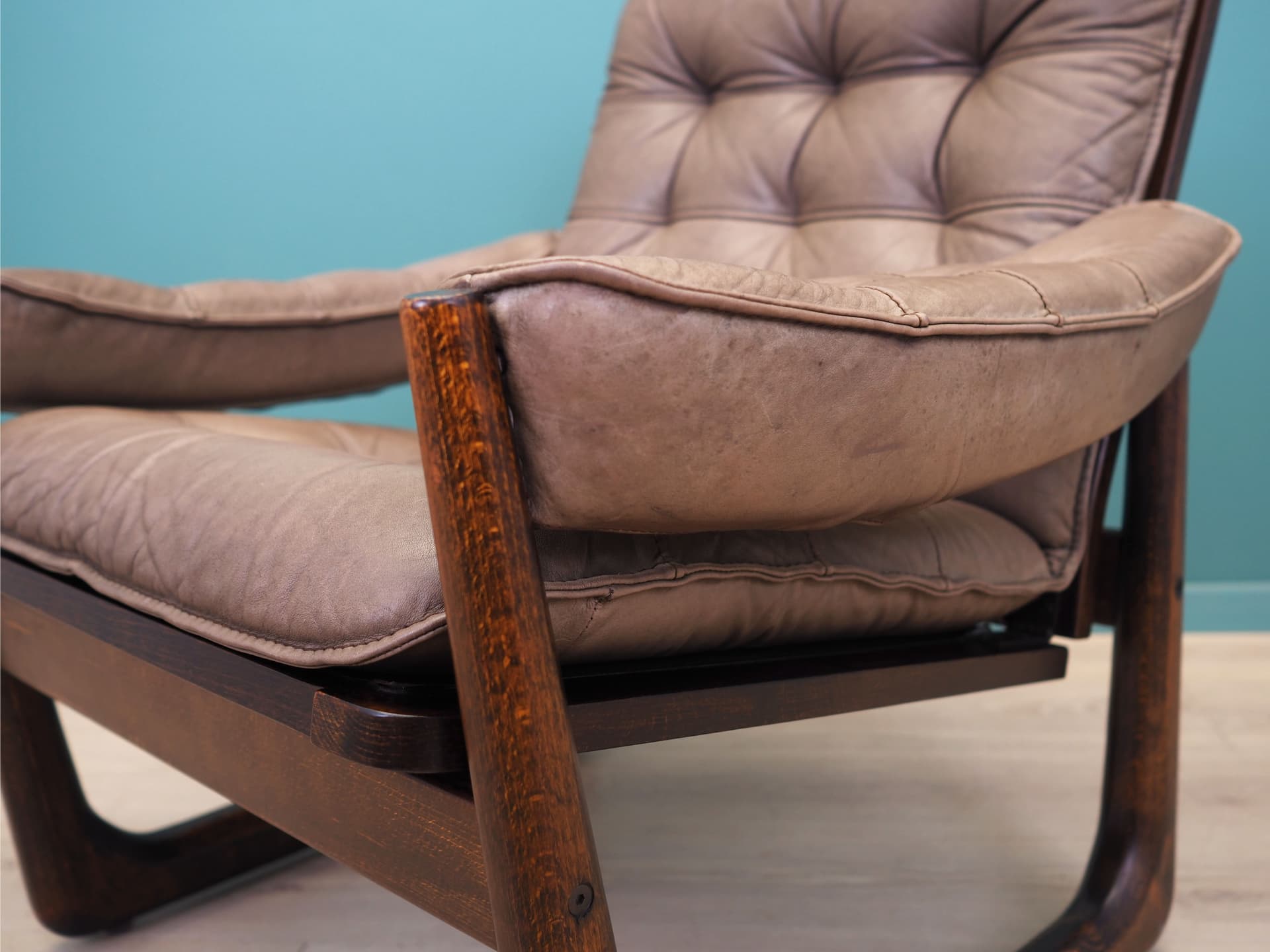 Armchair, brown leather, brown beech, Genega Møbler, Denmark, 1960s - 64223