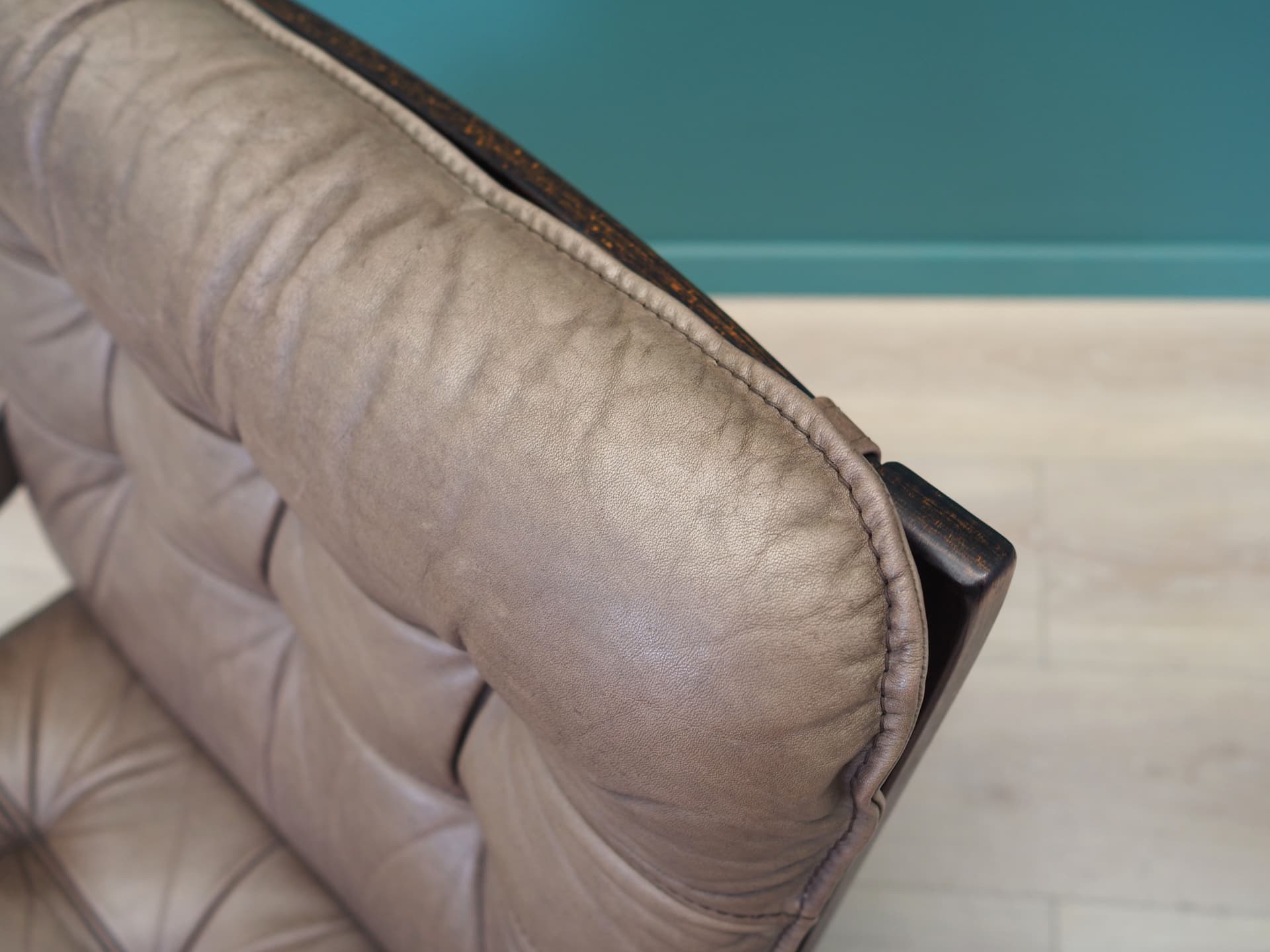 Armchair, brown leather, brown beech, Genega Møbler, Denmark, 1960s - 64222