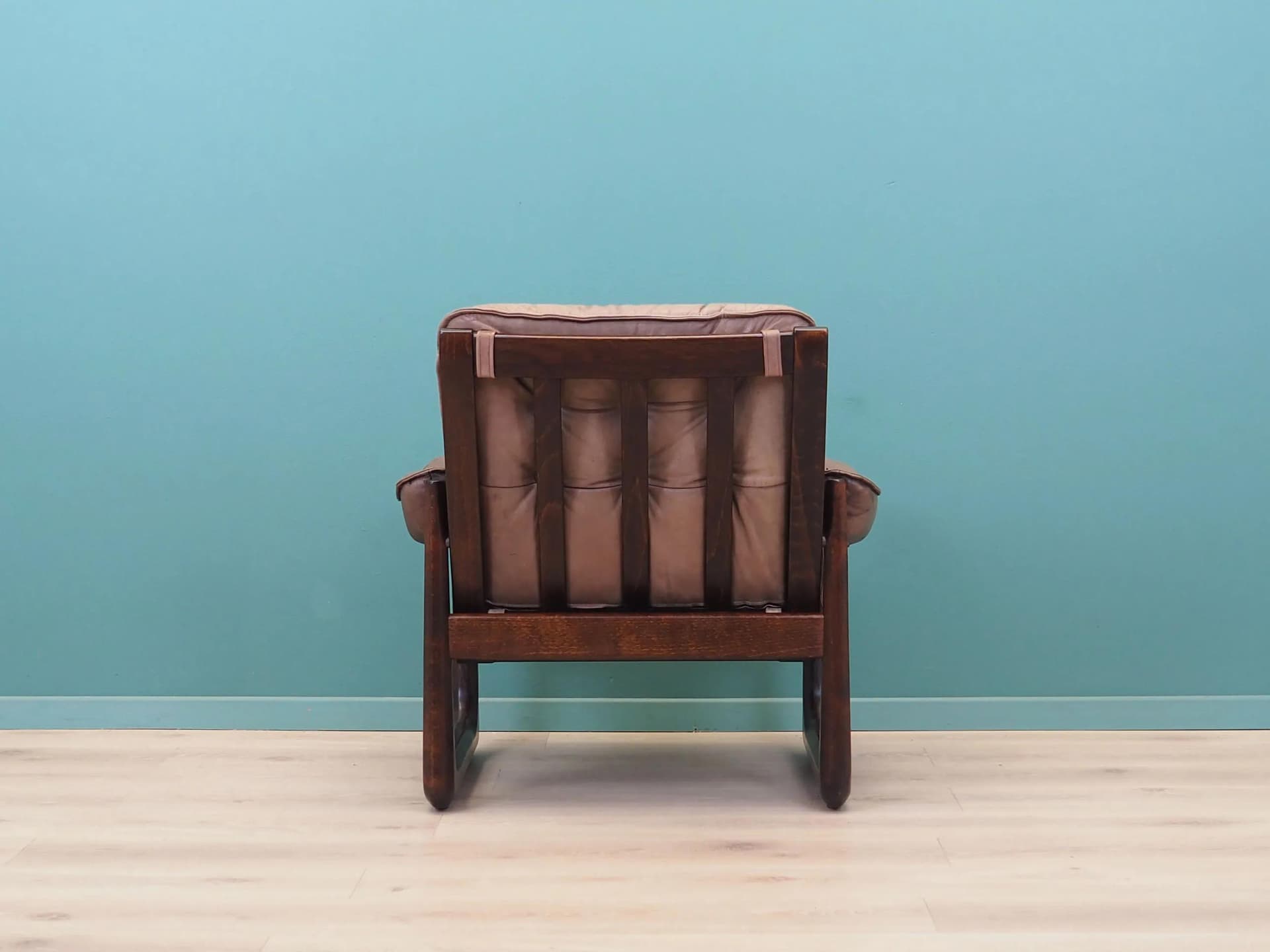 Armchair, brown leather, brown beech, Genega Møbler, Denmark, 1960s - 31767