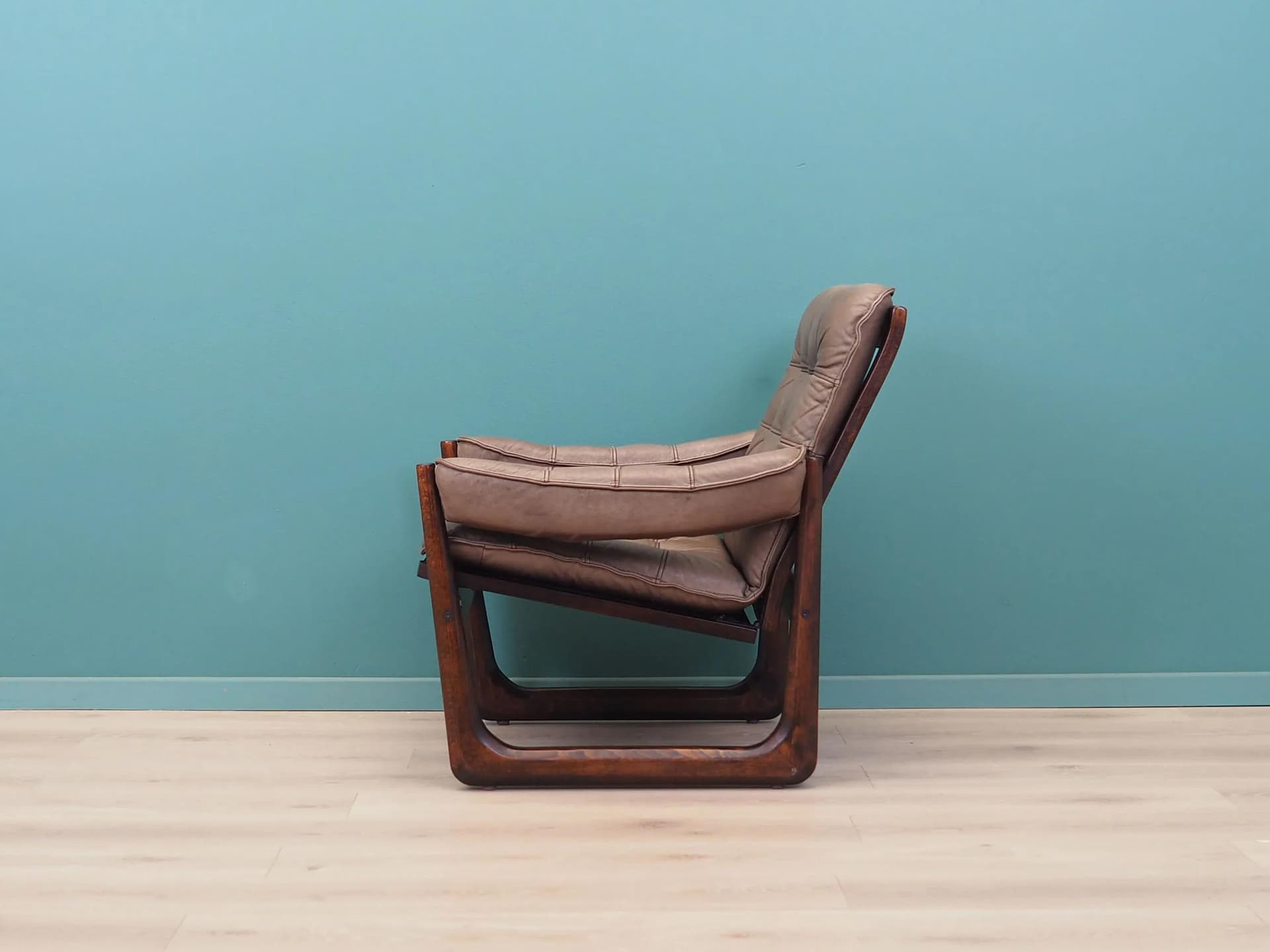 Armchair, brown leather, brown beech, Genega Møbler, Denmark, 1960s - 31768