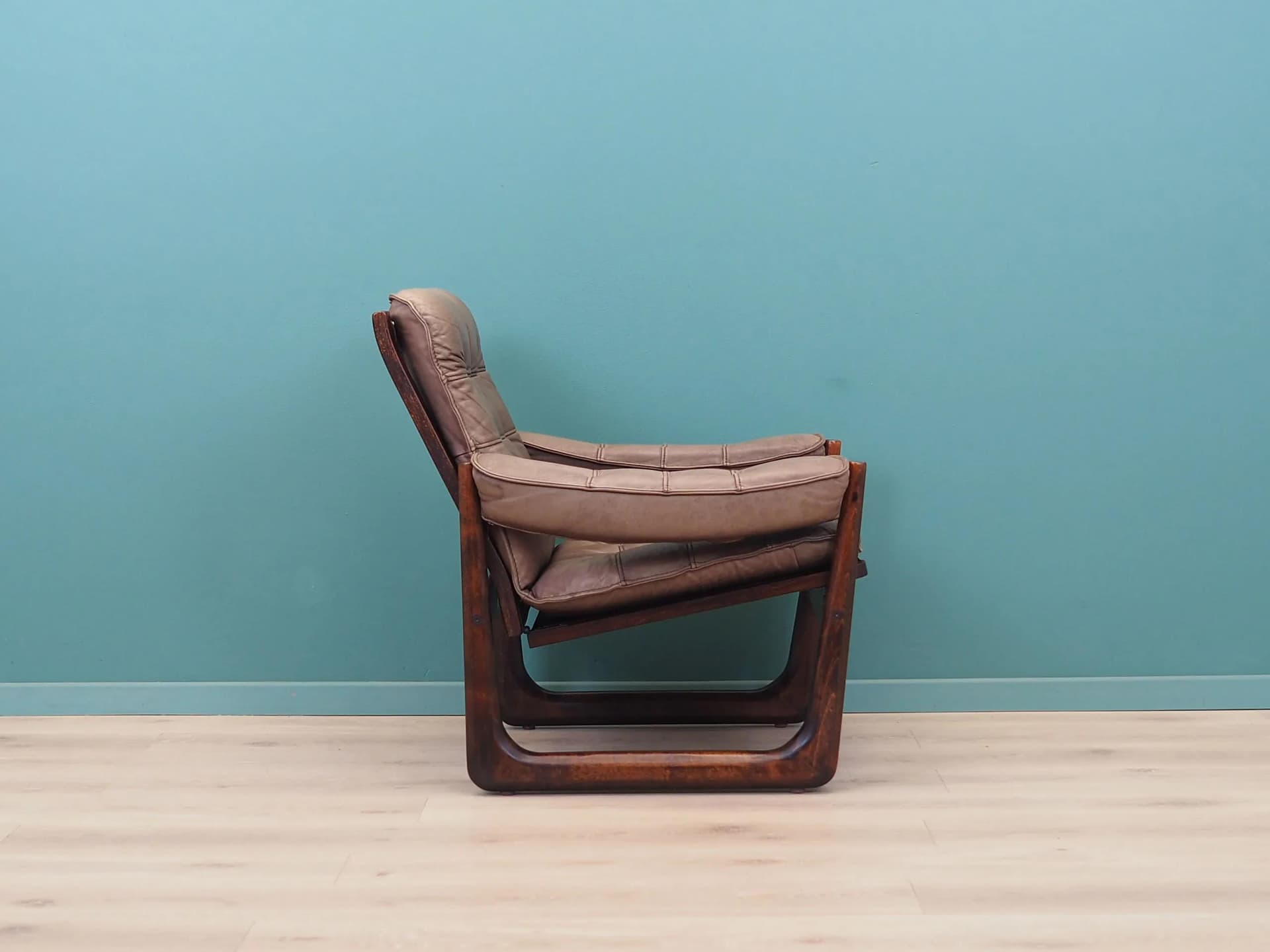 Armchair, brown leather, brown beech, Genega Møbler, Denmark, 1960s - 31770