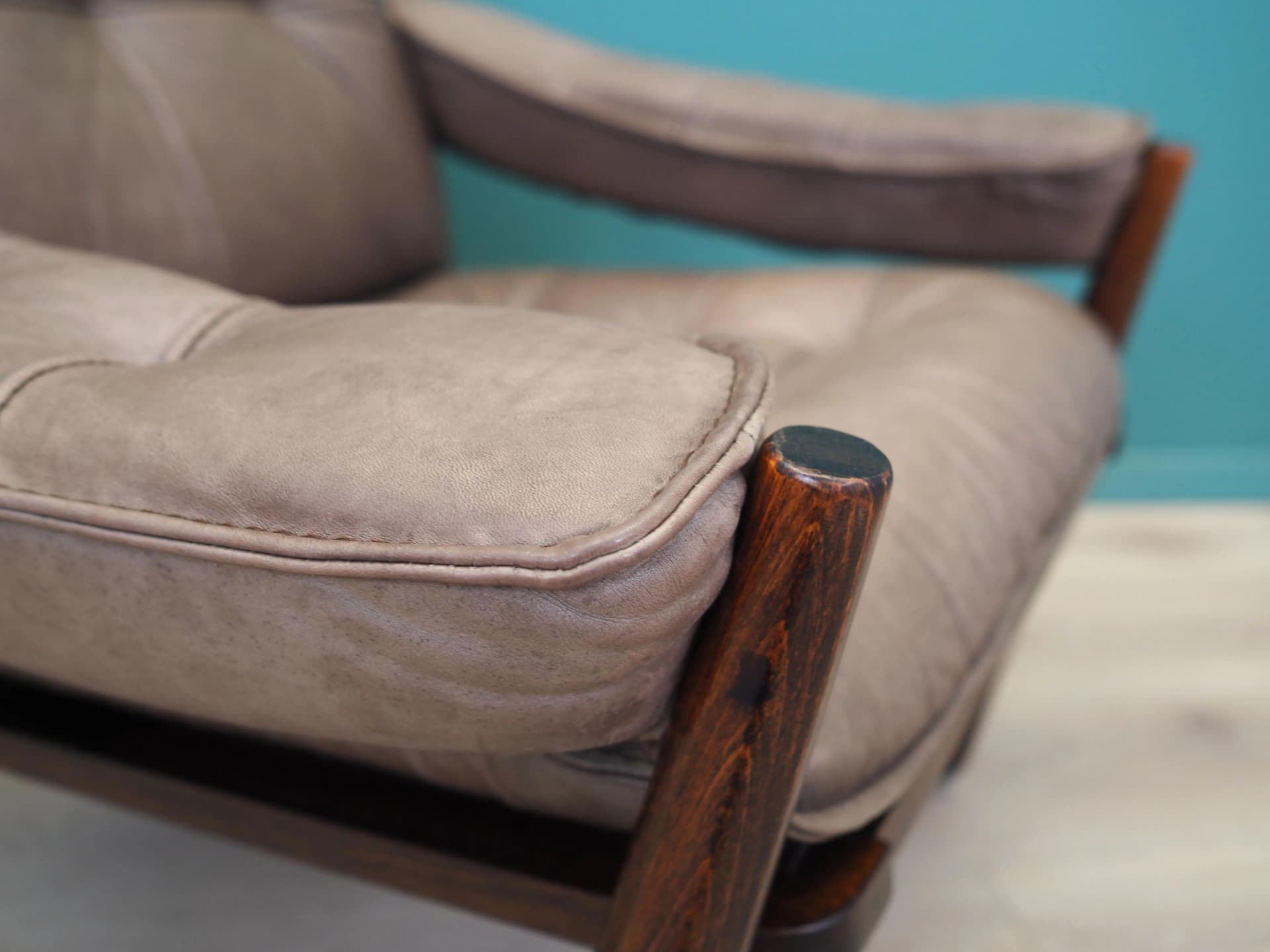 Armchair, brown leather, brown beech, Genega Møbler, Denmark, 1960s - 31771