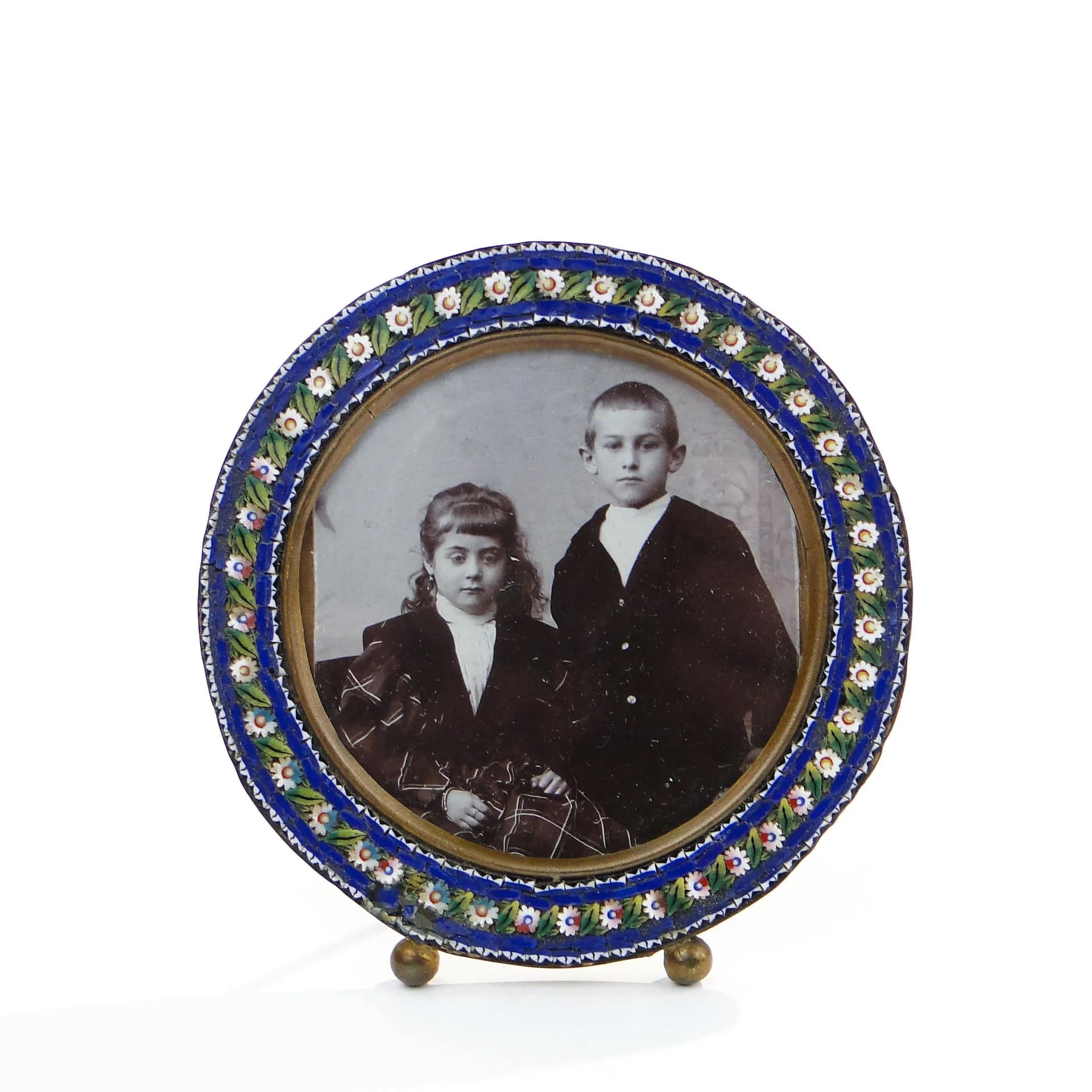 Photo frame rondo, millefiori, multicolor, gilt brass, Italy, early 20th c. - 31970