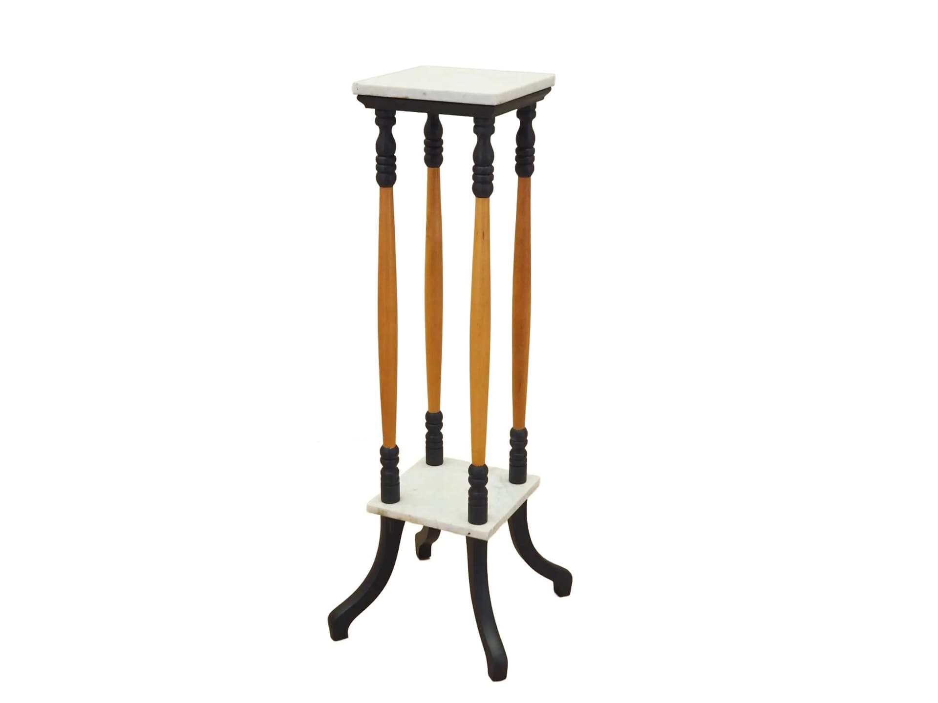 Plant stand, yellow beech, white marble, Denmark, 1970s.