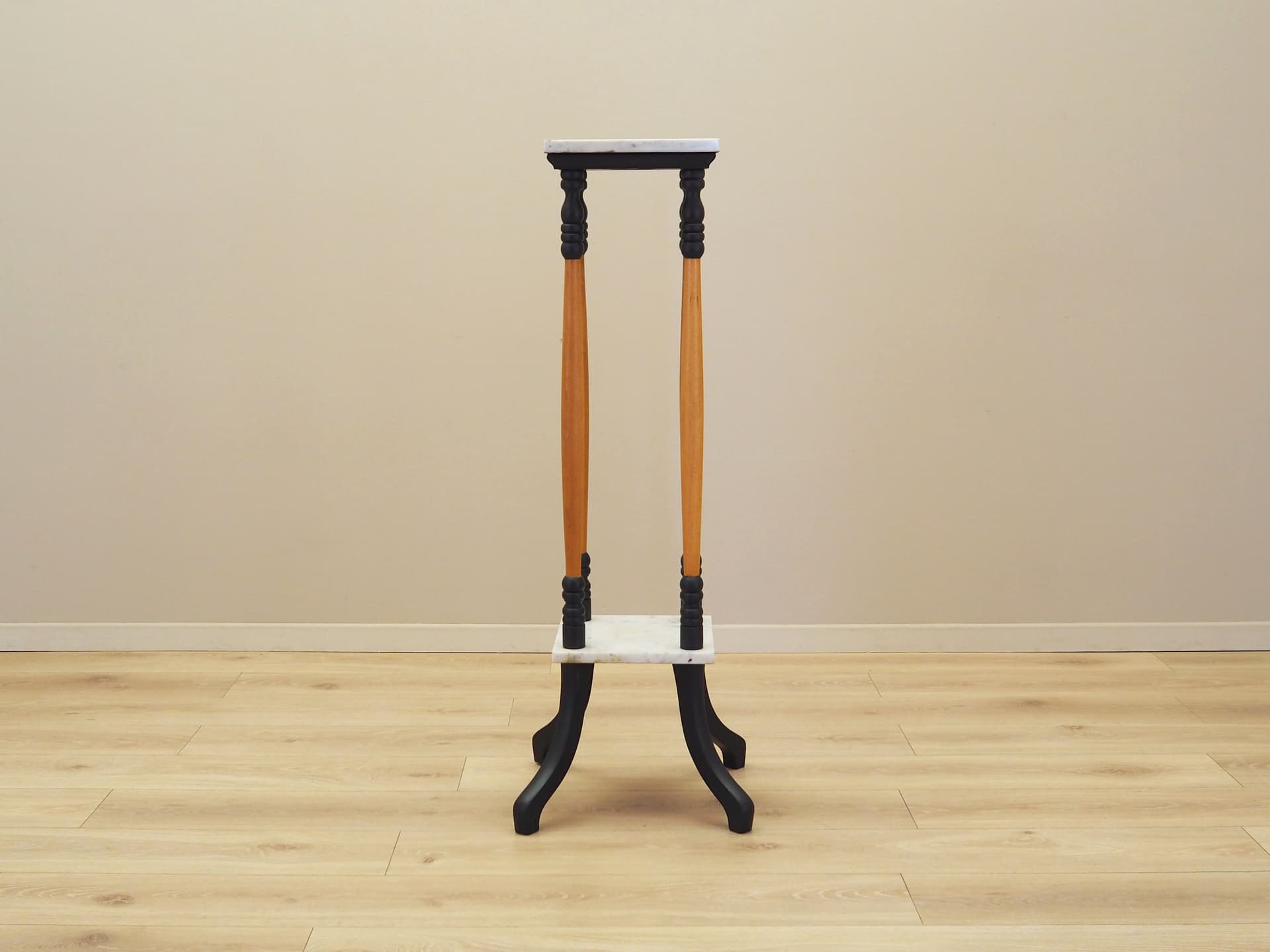 Plant stand, yellow beech, white marble, Denmark, 1970s. - 64217