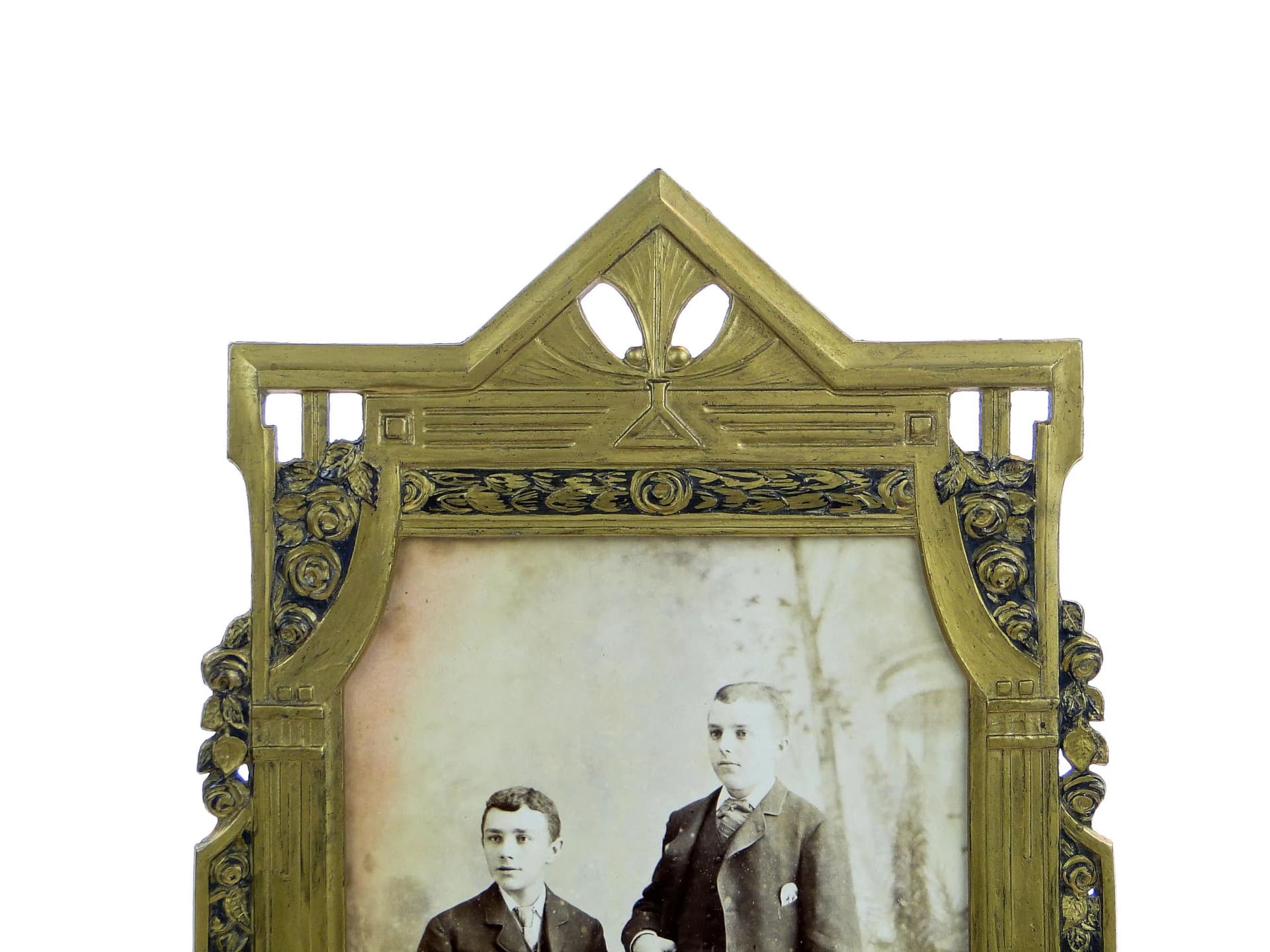 Photo frame Art Nouveau, golden, gilt pewter steel, Poland, early 20th c. - 31961
