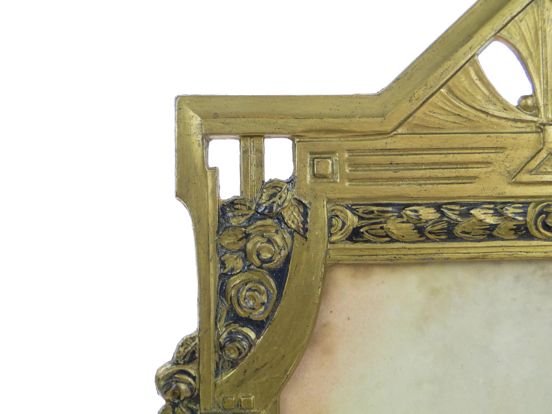 Photo frame Art Nouveau, golden, gilt pewter steel, Poland, early 20th c. - 31962