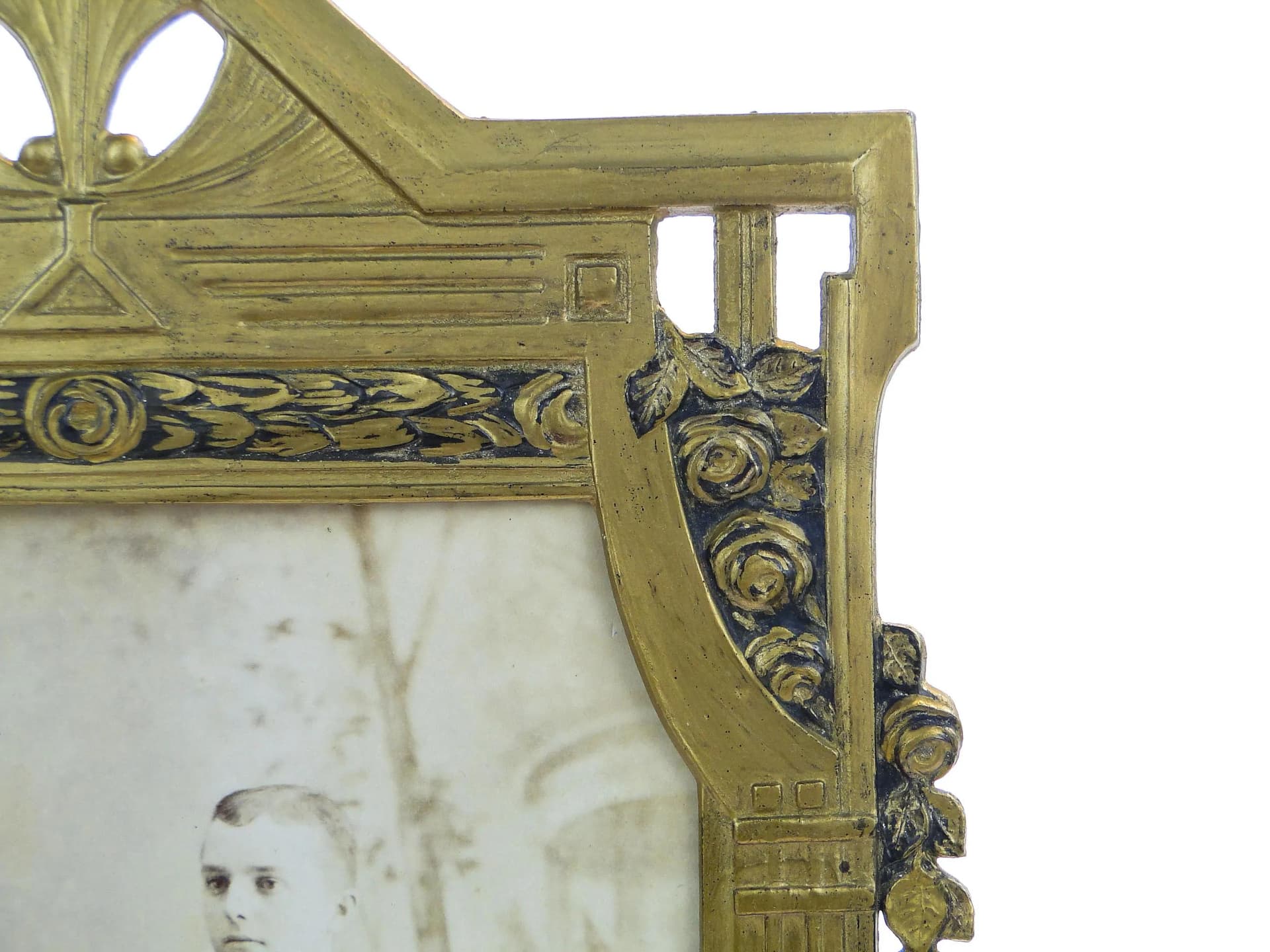 Photo frame Art Nouveau, golden, gilt pewter steel, Poland, early 20th c. - 31963