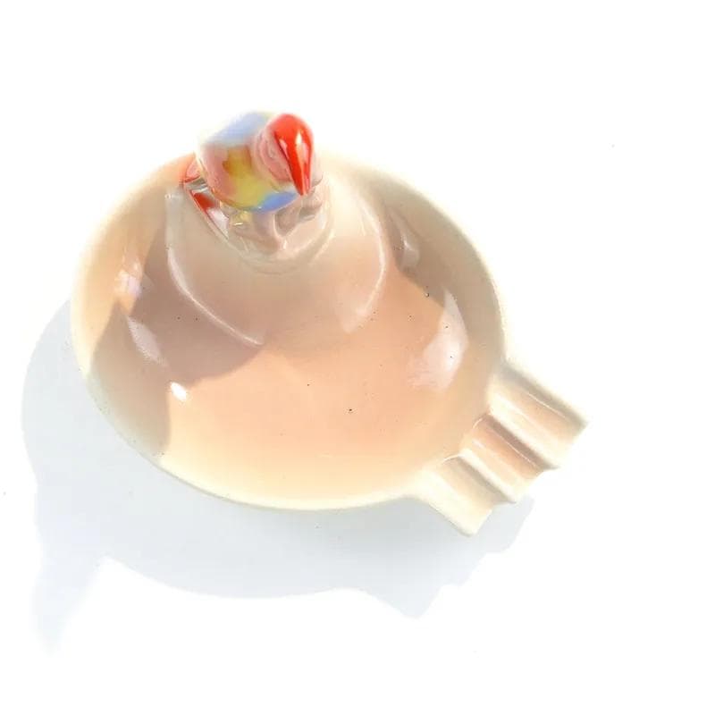 Popielniczka z figurką ptaka, multicolor, porcelit, Chodzież, Polska, lata 60. - 31930