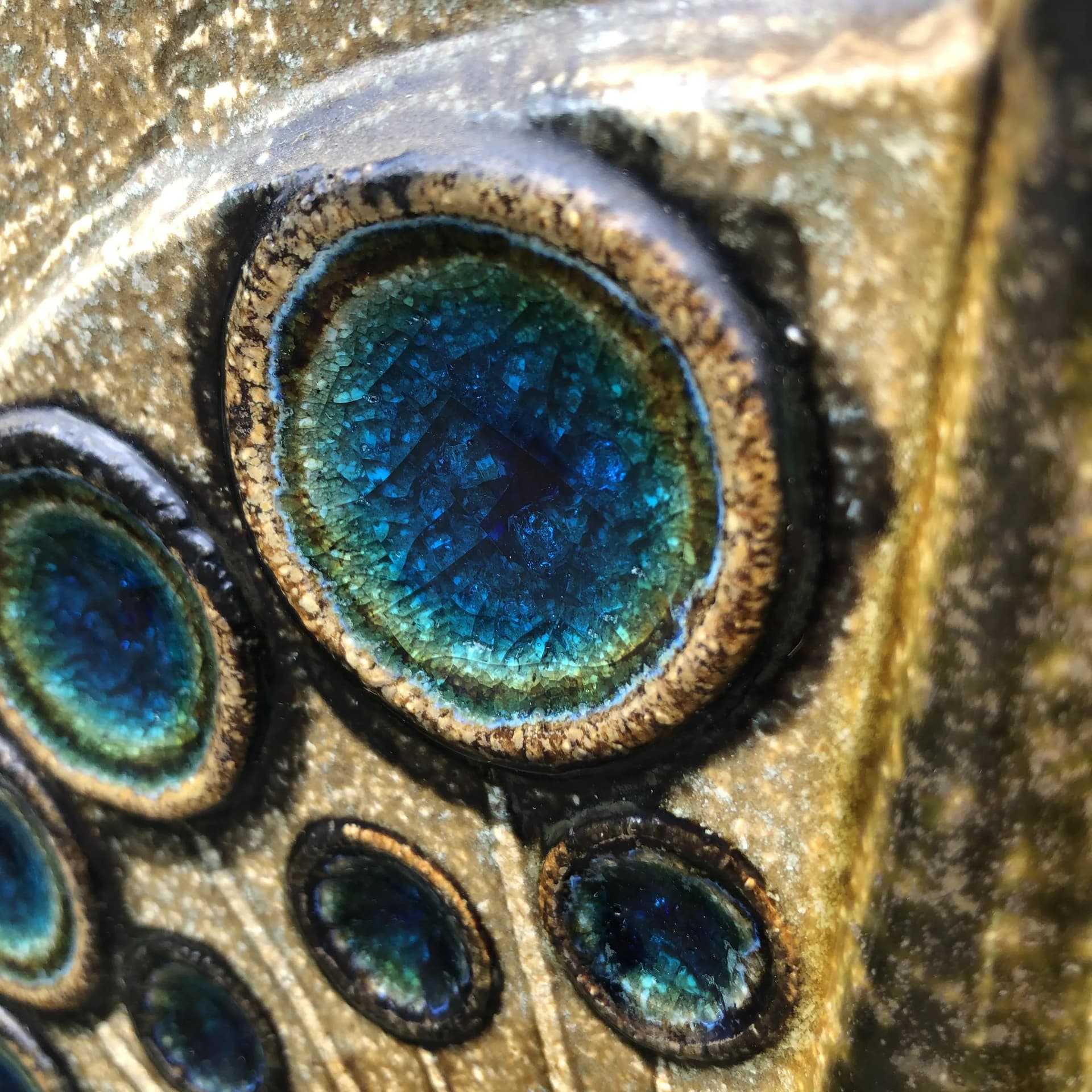 Plakieta ścienna, kamionka beżowy oliwkowy brązowy niebieski turkusowy, proj. J. Simon, Soholm, Dania, lata 60. - 32046