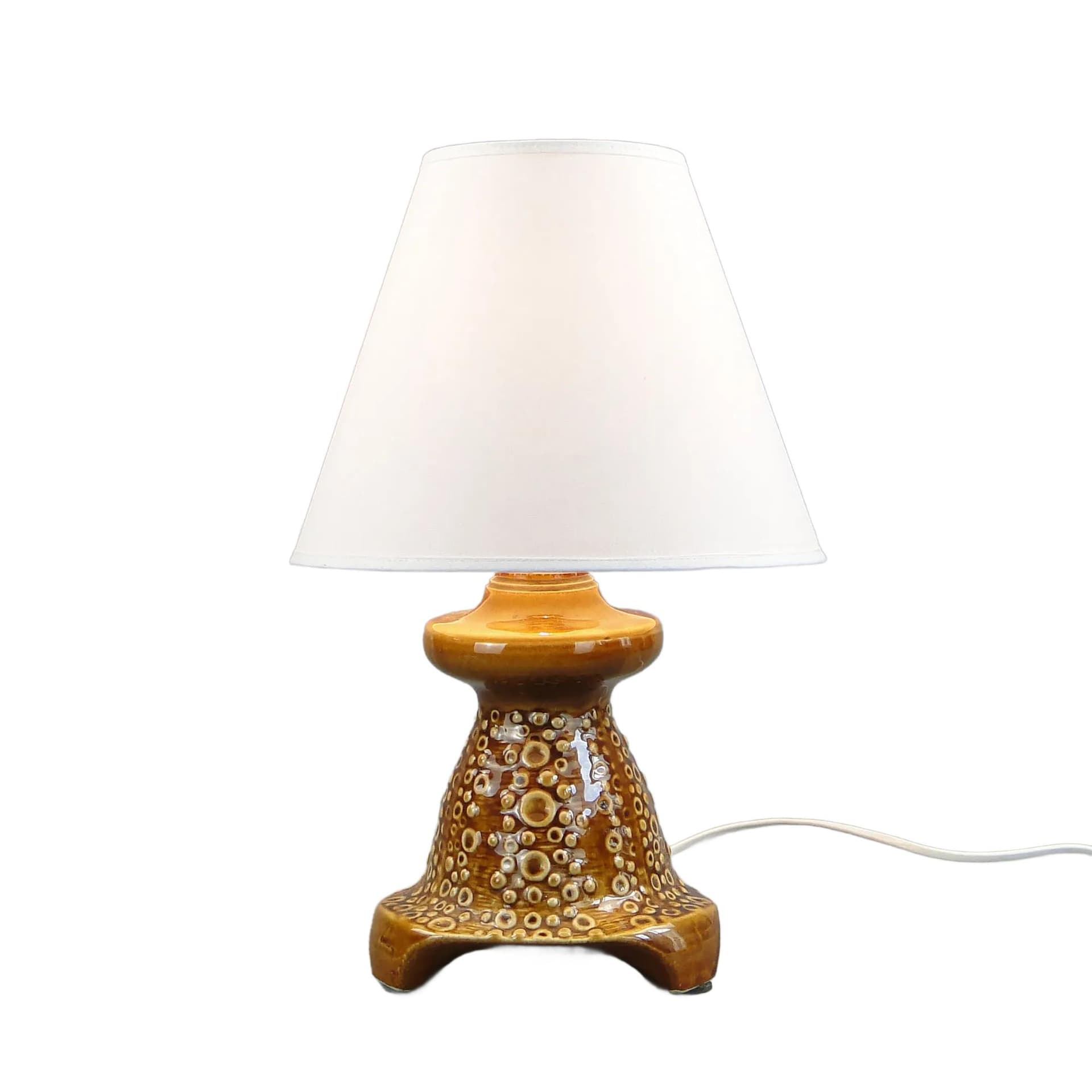 Lampa stołowa, ceramika brąz ciemny, proj. A. Sadulski, Polska, lata 70.