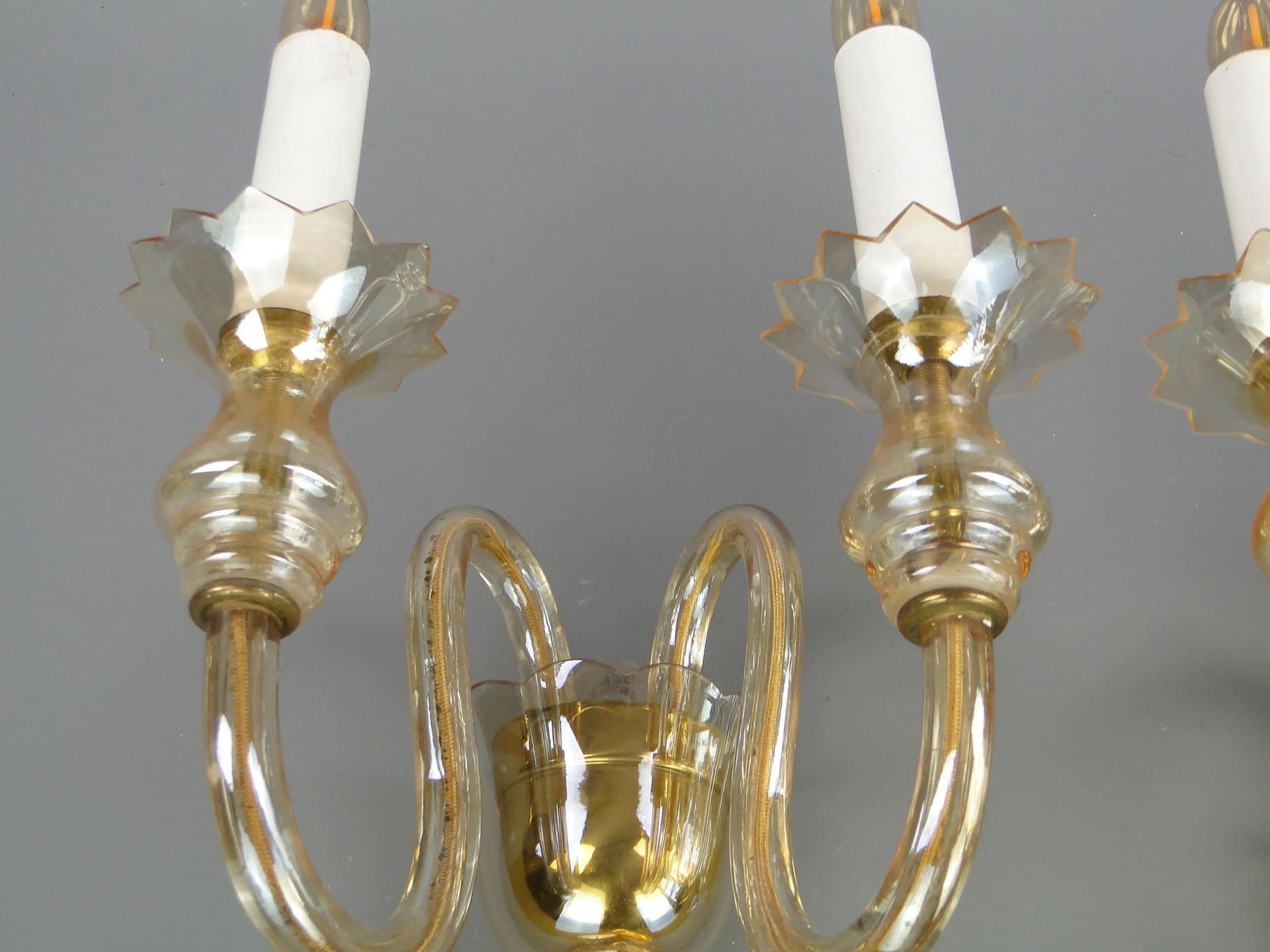 Pair of wall sconces, transparent crystal glass, Czechoslovakia, 1940s. - 32083