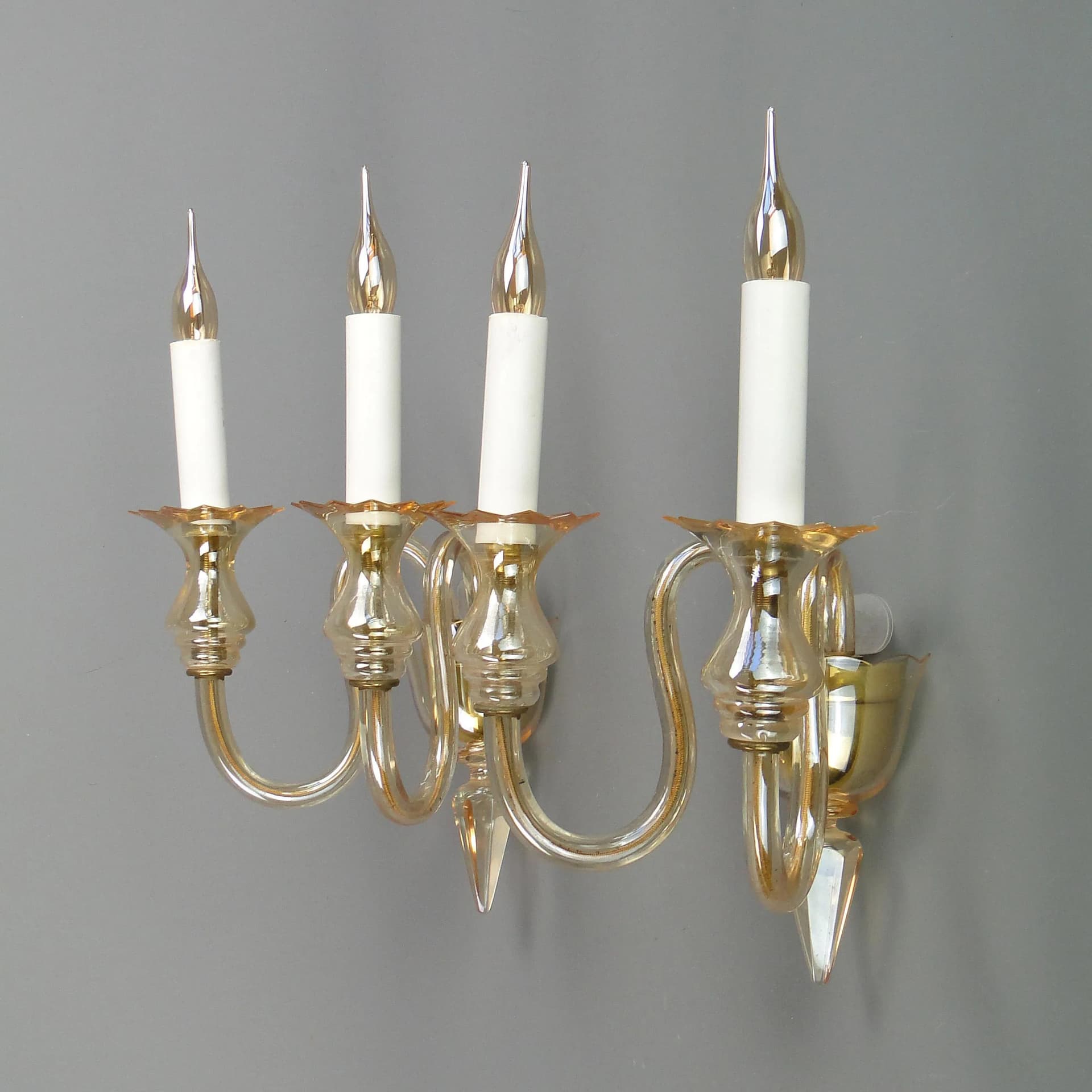 Pair of wall sconces, transparent crystal glass, Czechoslovakia, 1940s. - 32087