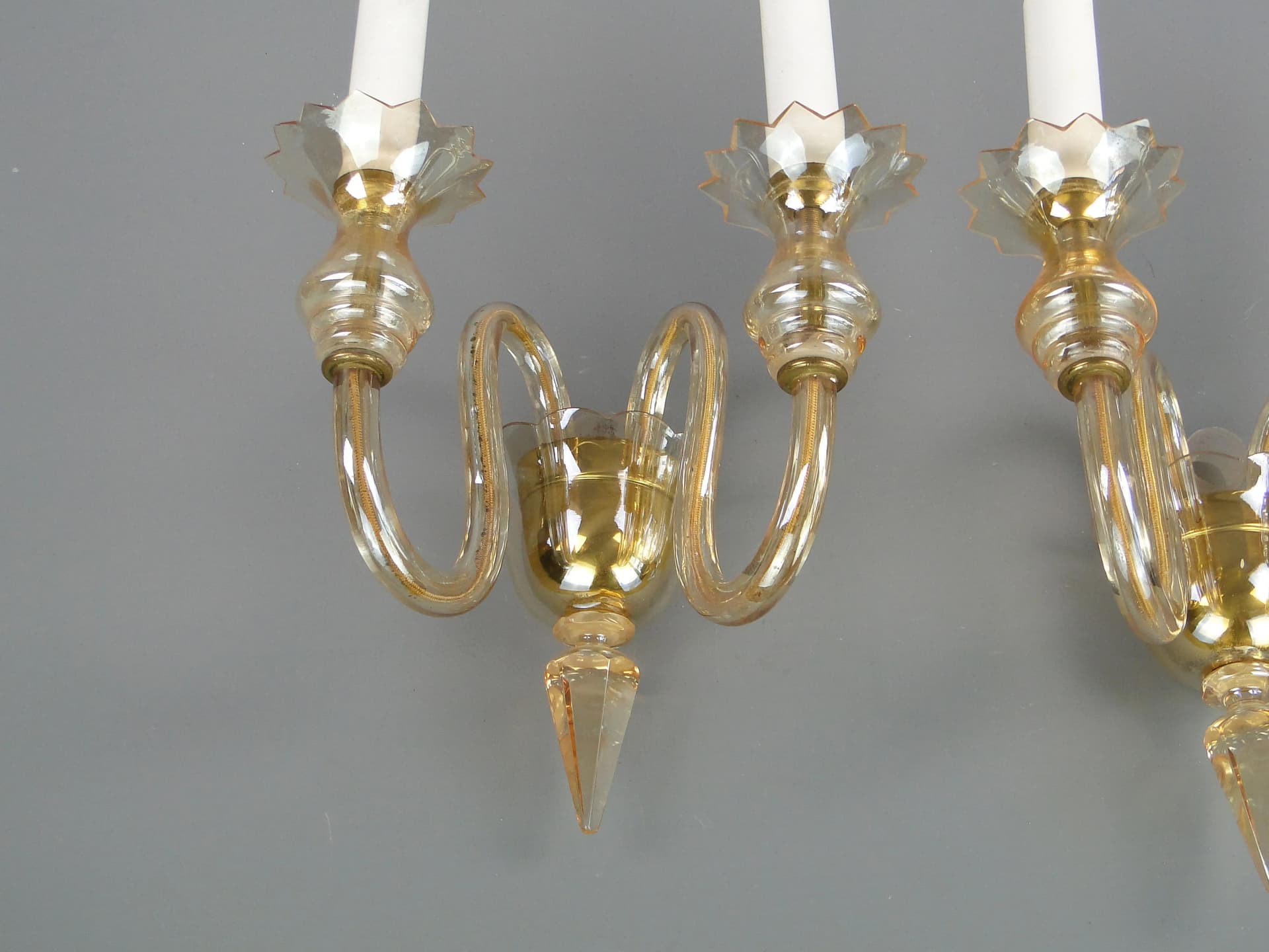 Pair of wall sconces, transparent crystal glass, Czechoslovakia, 1940s. - 32081