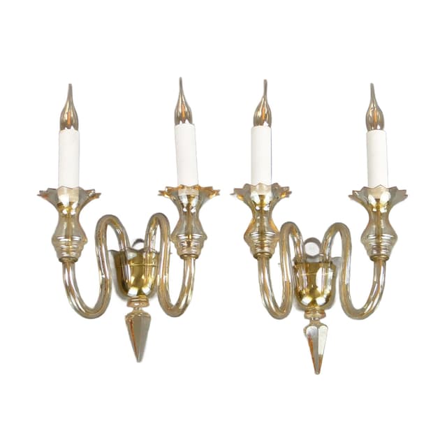 Pair of wall sconces, transparent crystal glass, Czechoslovakia, 1940s. - DIMENSION