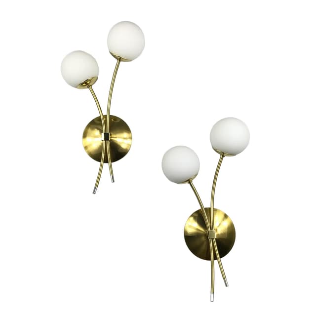 Pair of wall sconces, golden metal, opal glass, Germany, 1990s. - DIMENSION