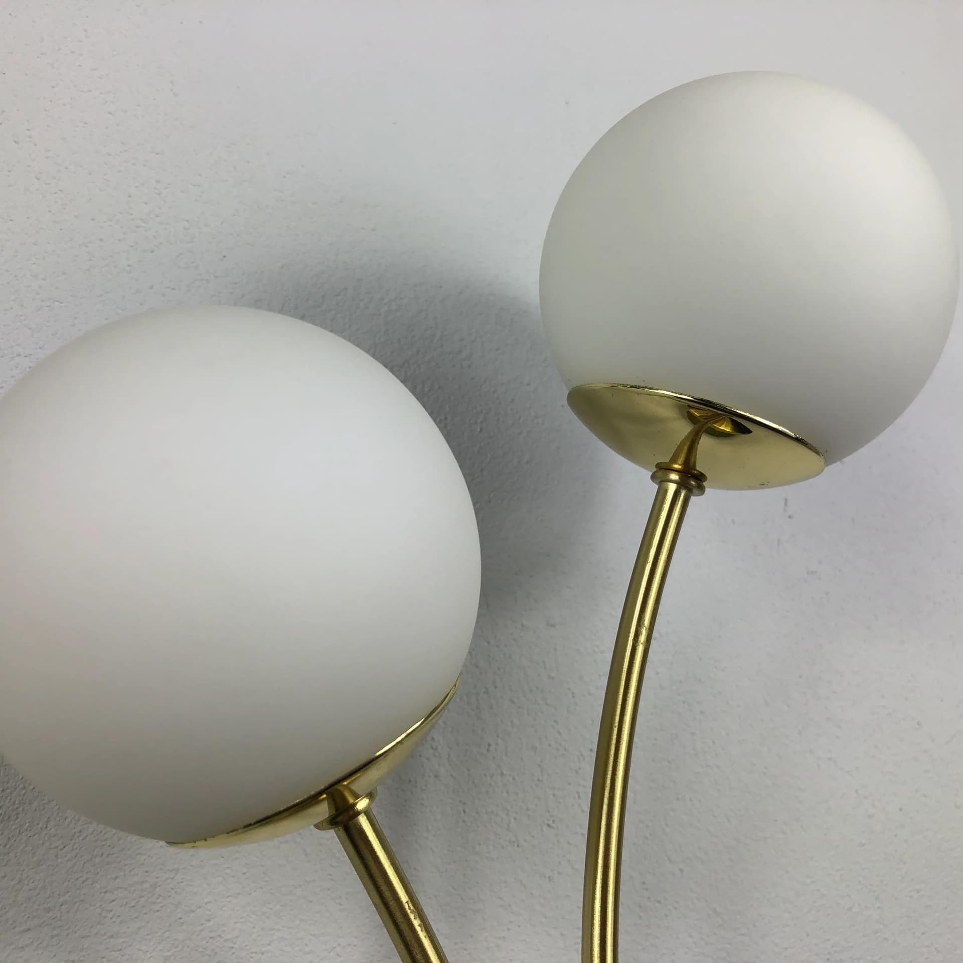 Pair of wall sconces, golden metal, opal glass, Germany, 1990s. - 32032