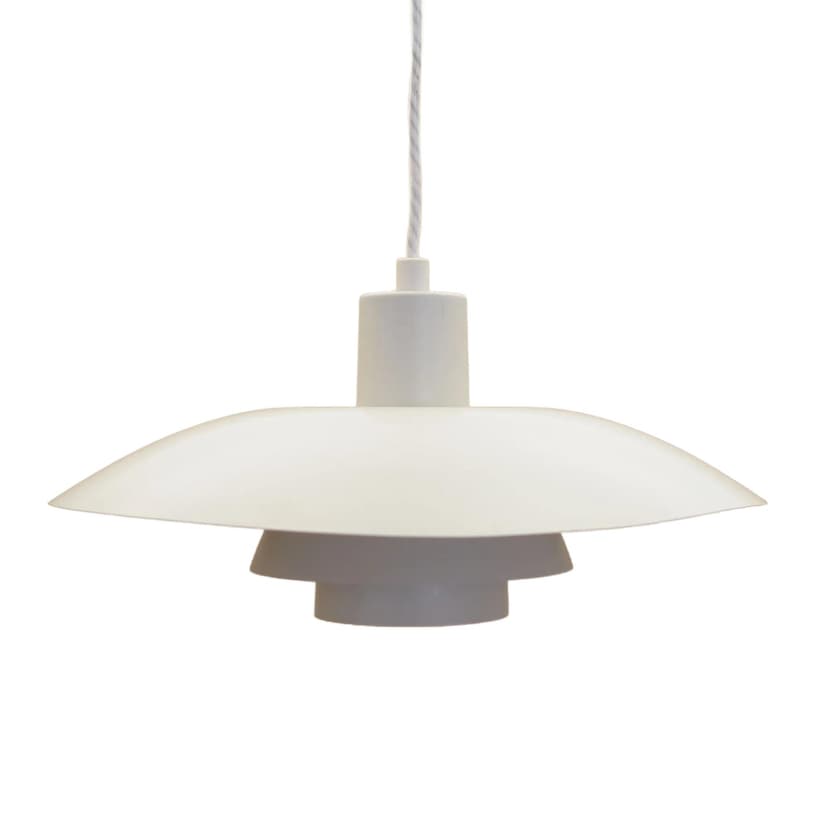 Pendant lamp PH 4/3, white metal, by P. Henningsen, Louis Poulsen, Denmark, 1960s.