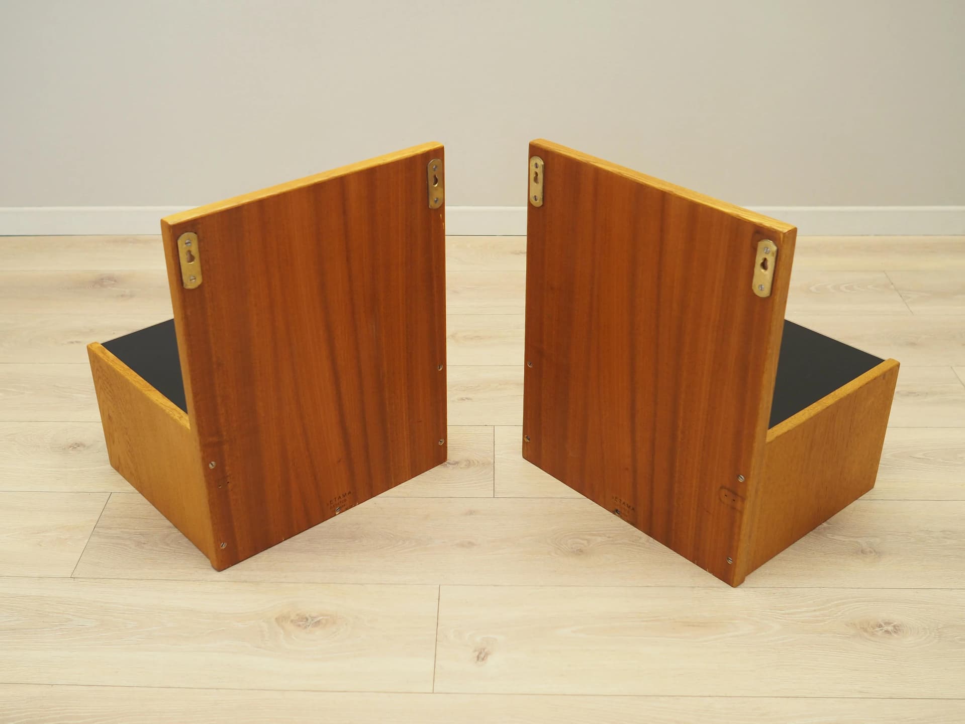 Set of Wall-Mounted Nightstands, yellow ash, black glass, by H. J. Wegner, for Getama, Denmark, 1960s. - 32216