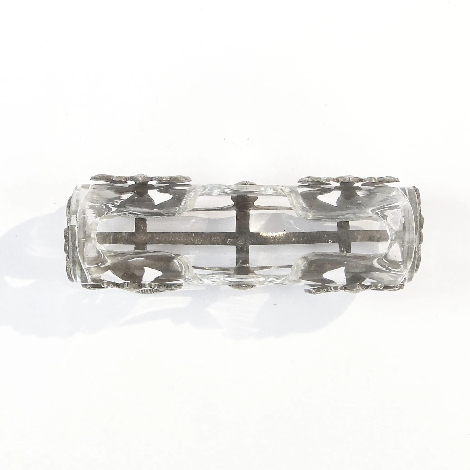 Postument na wykałaczki, secesja wiedeńska, cyna srebrny, szkło przezroczysty, Europa Zachodnia, początek XX w. - 32329