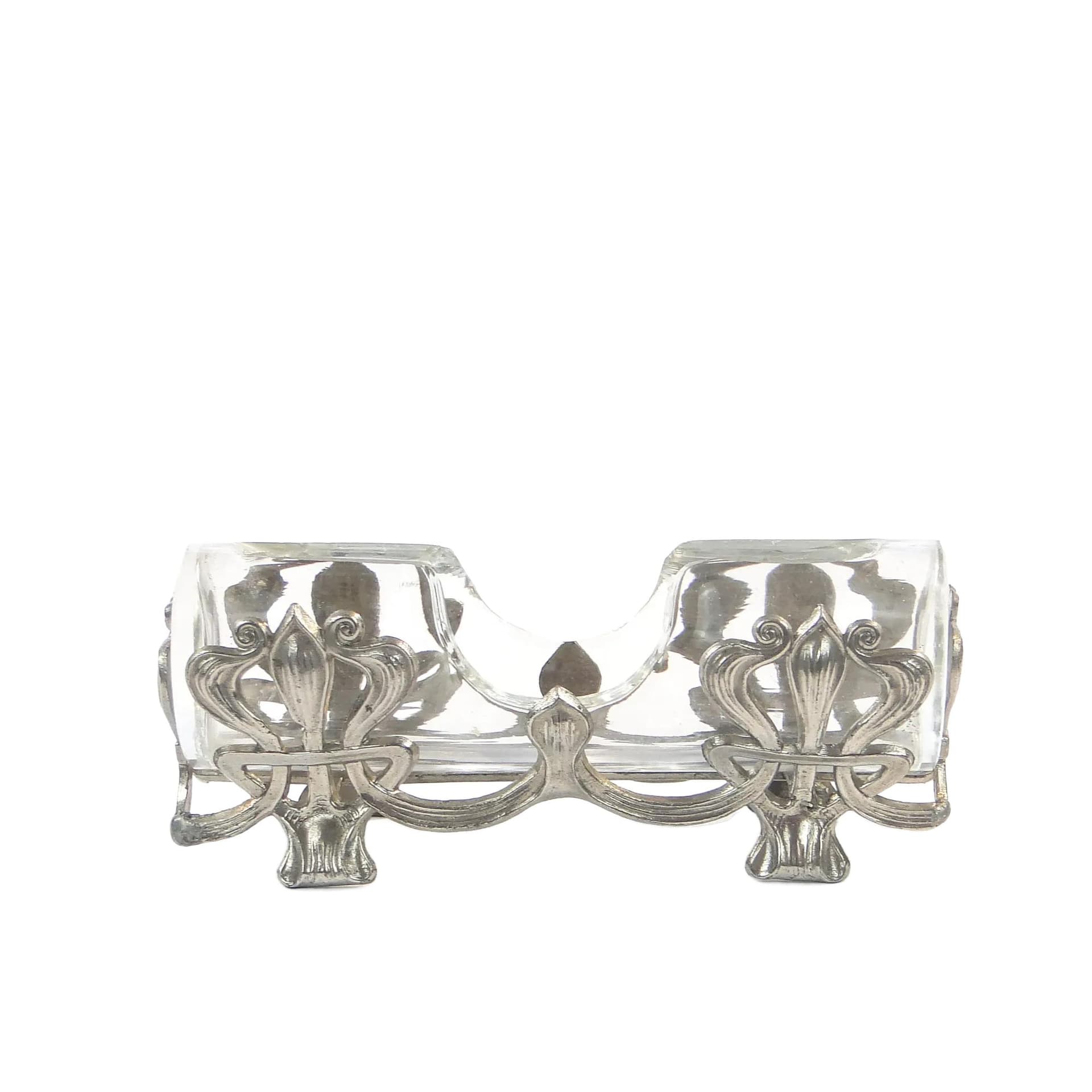 Postument na wykałaczki, secesja wiedeńska, cyna srebrny, szkło przezroczysty, Europa Zachodnia, początek XX w.