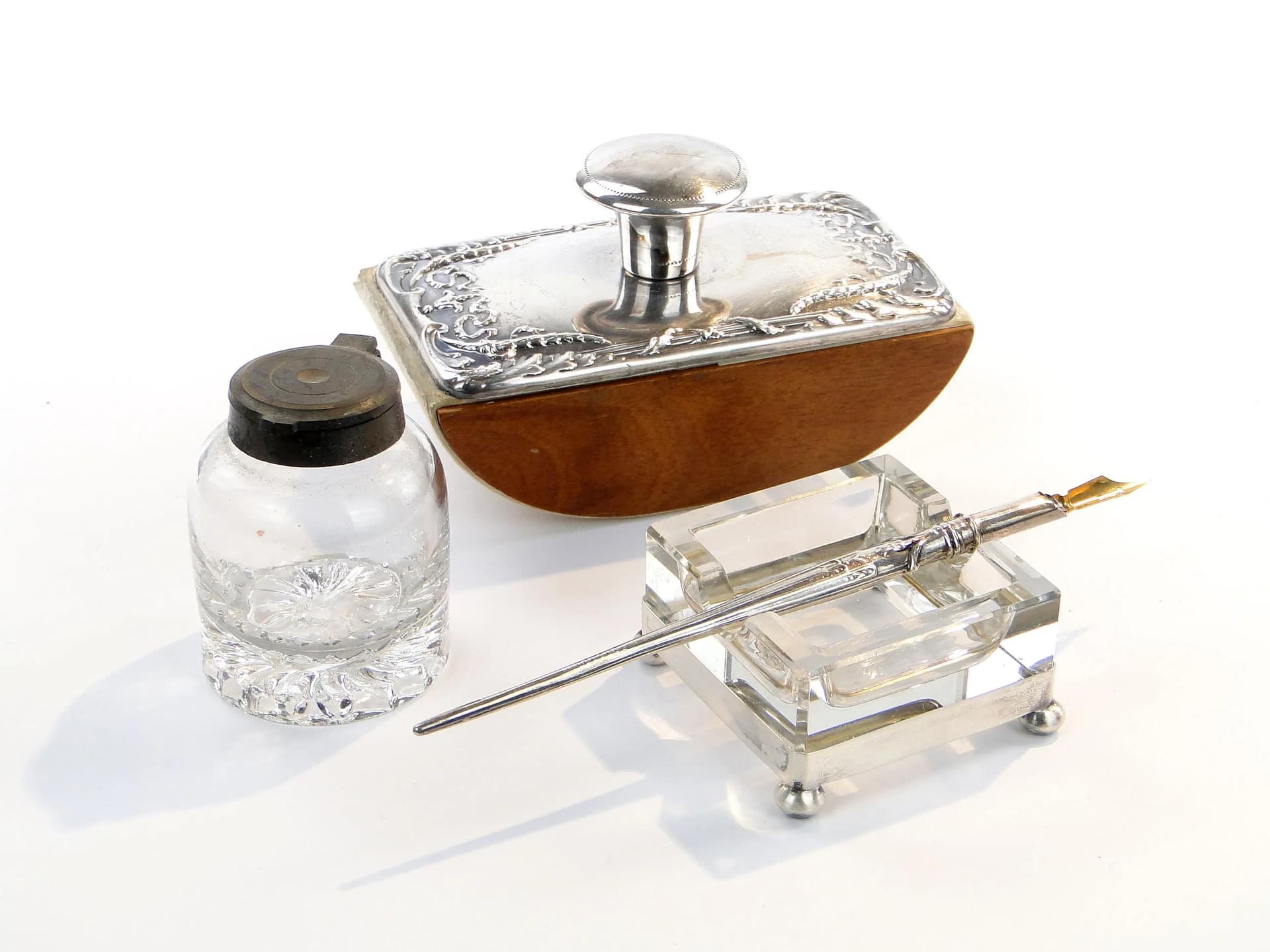 Bibularz z girlandami, mahoń brązowy ciemny, srebro, Włochy, lata 50. - 32324