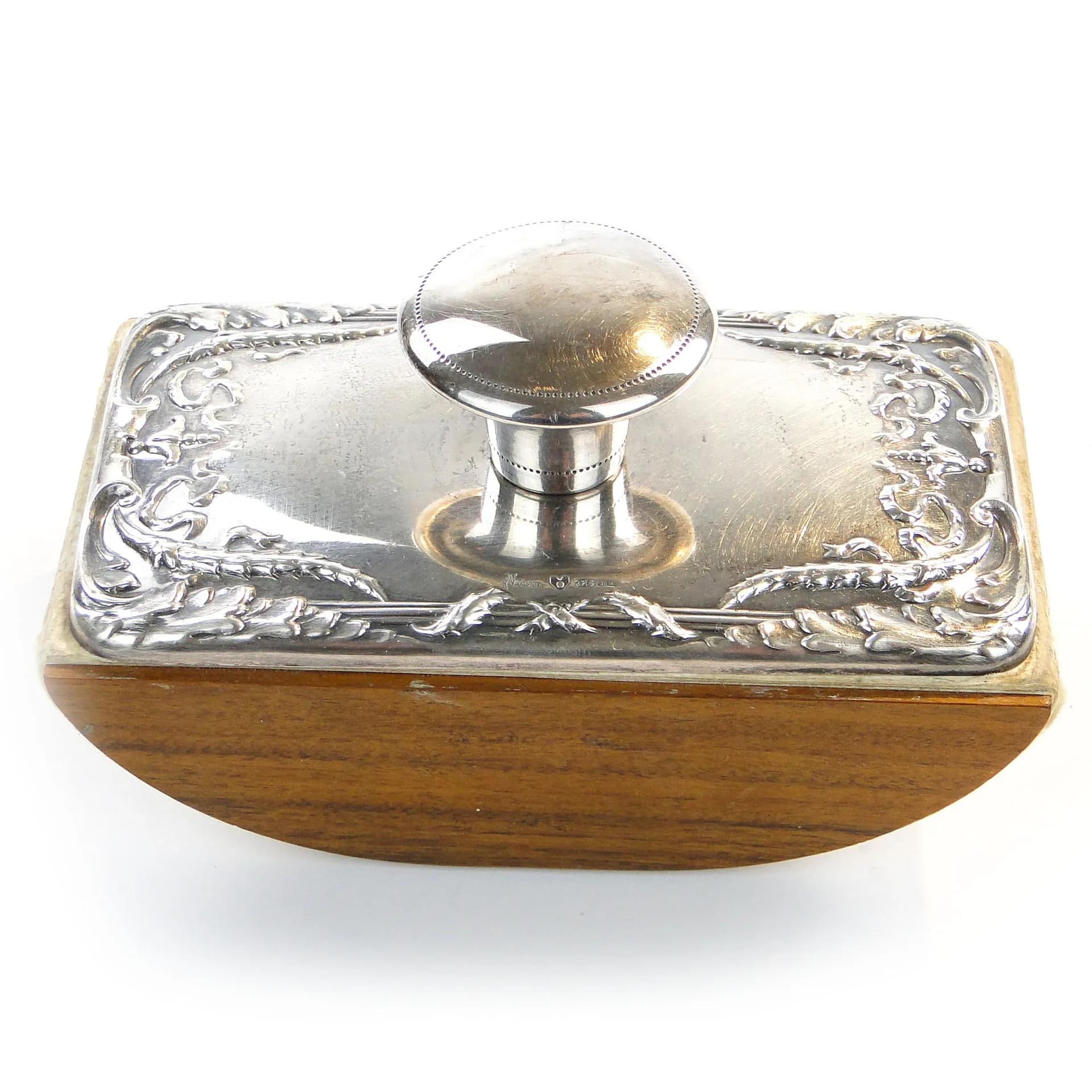 Bibularz z girlandami, mahoń brązowy ciemny, srebro, Włochy, lata 50. - 32319