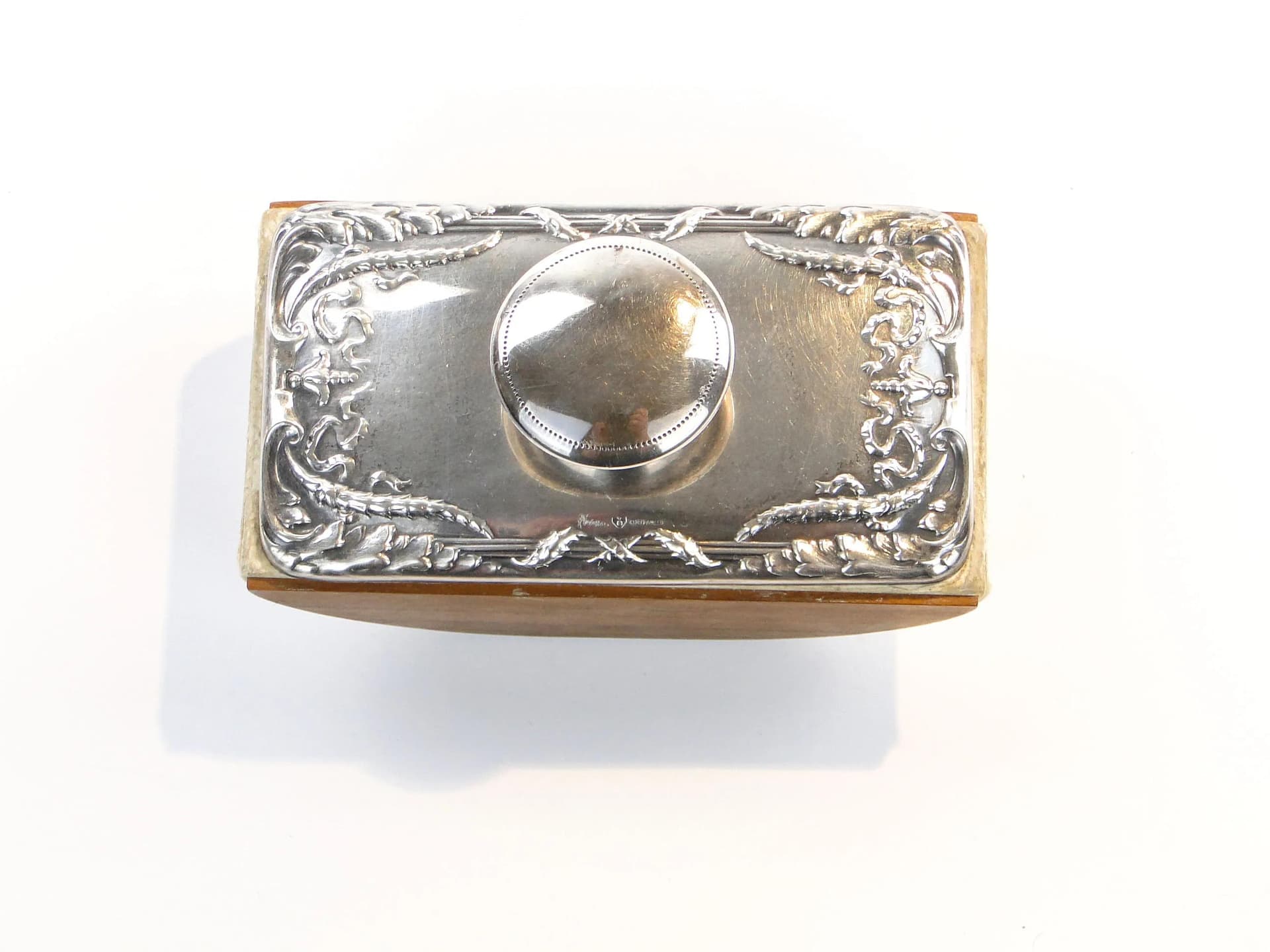 Bibularz z girlandami, mahoń brązowy ciemny, srebro, Włochy, lata 50. - 32320