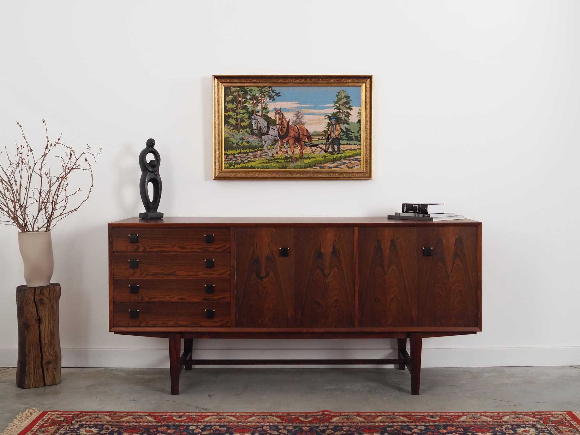 Obraz folkowy, multikolor, drewno, Skandynawia, lata 70. - 32384