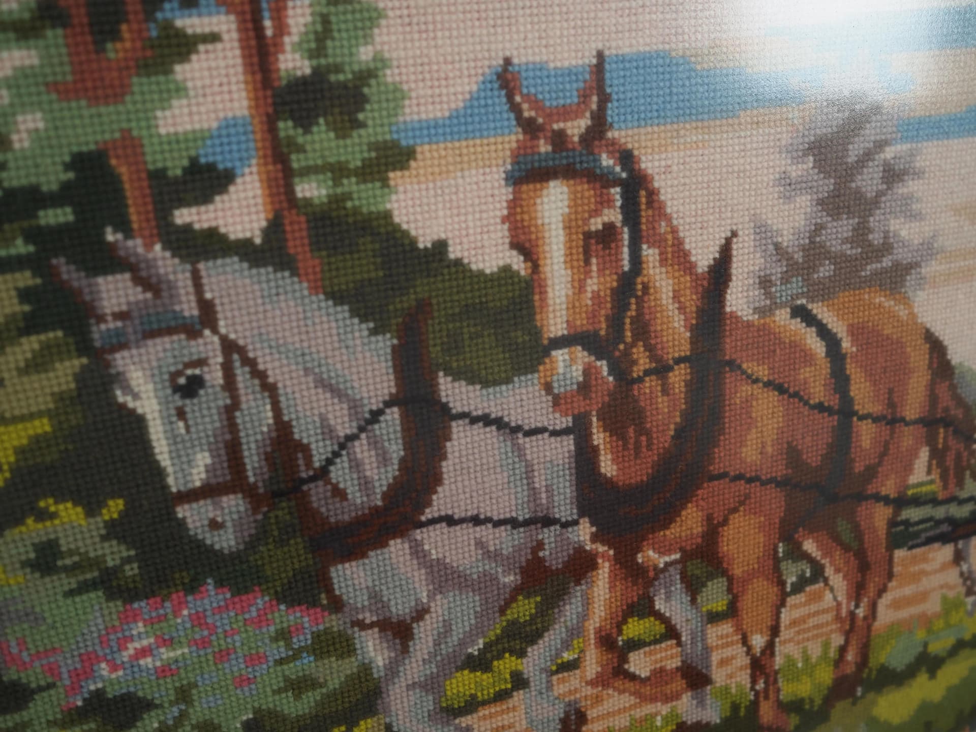 Obraz folkowy, multikolor, drewno, Skandynawia, lata 70. - 32388