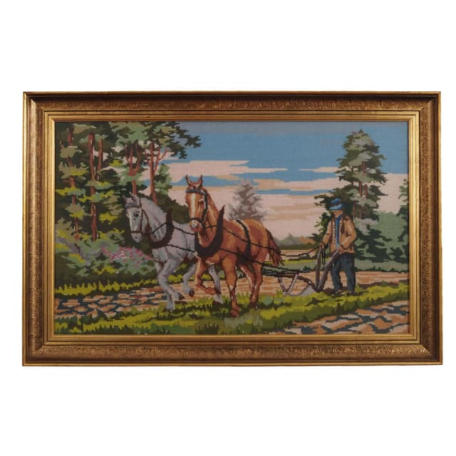 Obraz folkowy, multikolor, drewno, Skandynawia, lata 70. - WYMIARY