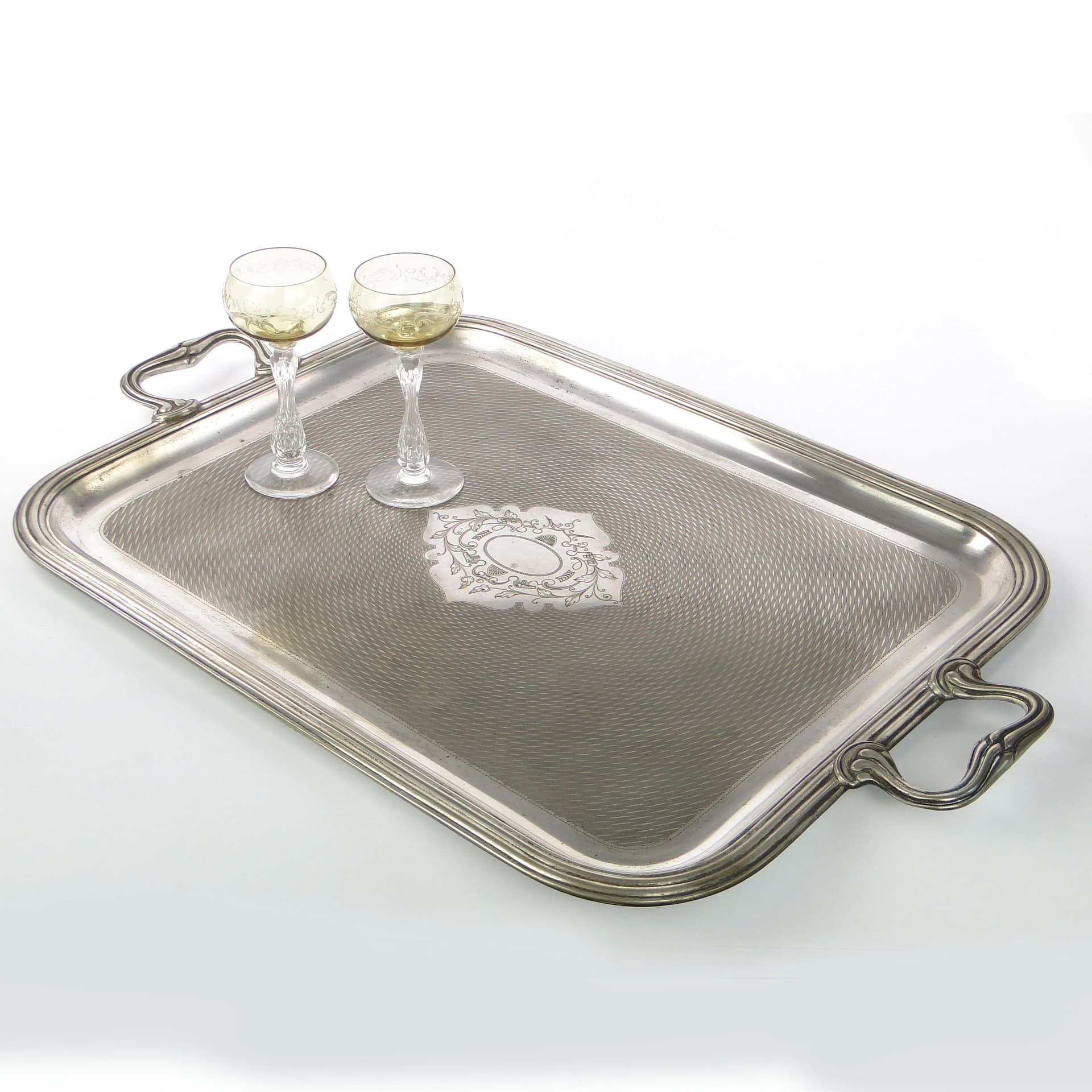 Taca serwisowa, srebrny, mosiądz platerowany srebrem, Wiedeń, Austria, przełom XIX i XX w. - 32287