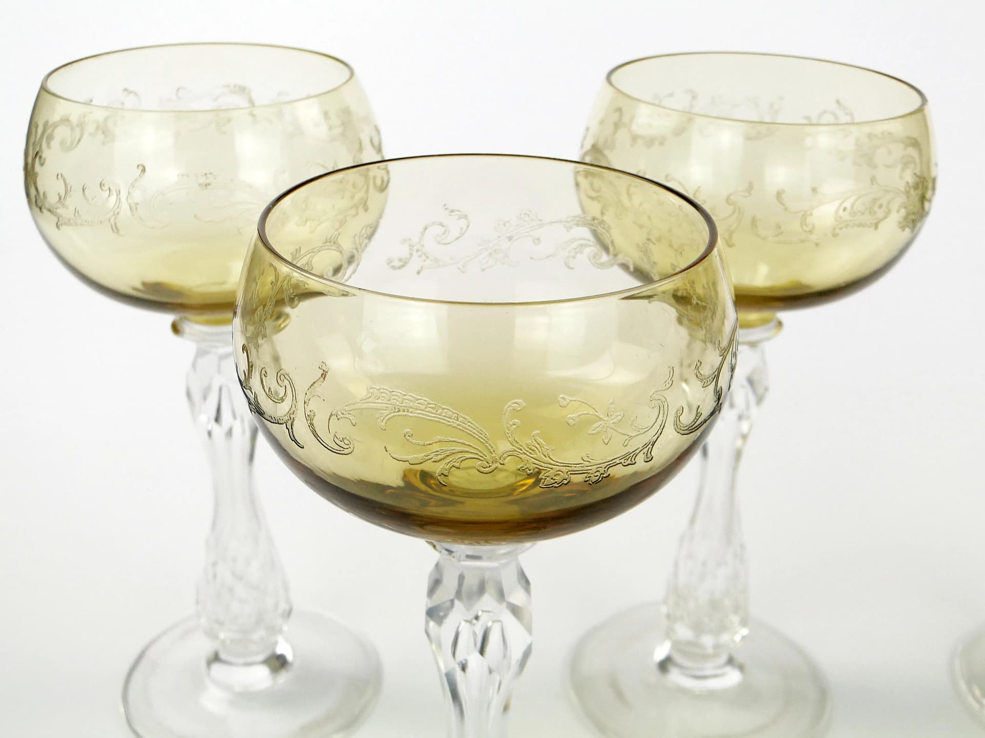 Komplet kieliszków do szampana Olaf, secesja, kryształ złocisty, Villeroy und Boch, Niemcy, początek XX w. - 32530