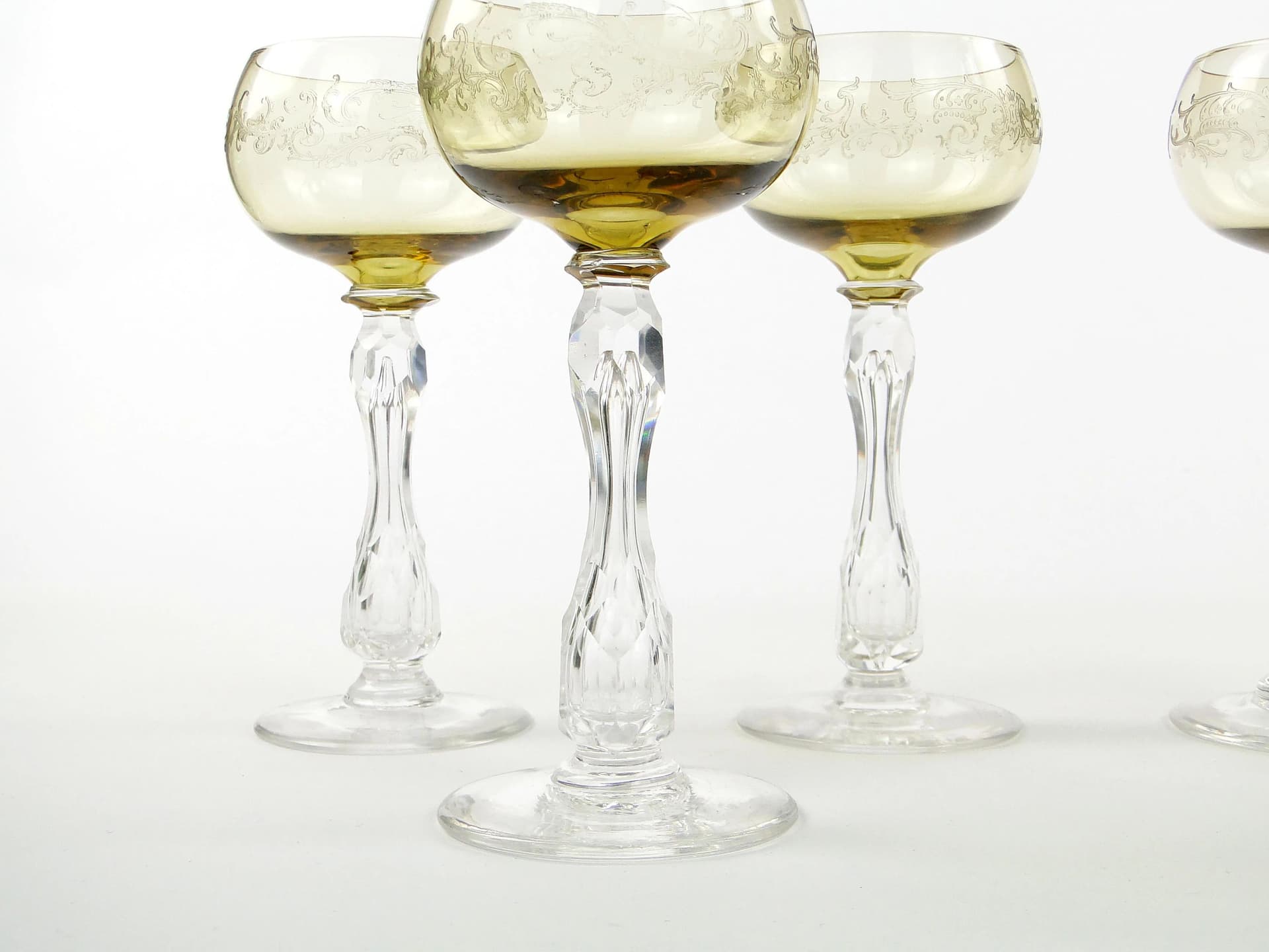 Komplet kieliszków do szampana Olaf, secesja, kryształ złocisty, Villeroy und Boch, Niemcy, początek XX w. - 32528