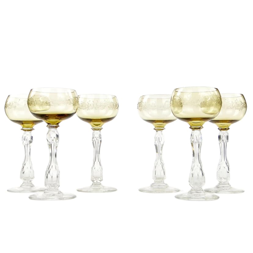 Set of champagne glasses Olaf, Art Nouveau, golden crystal, Villeroy und Boch, Germany, early 20th c.