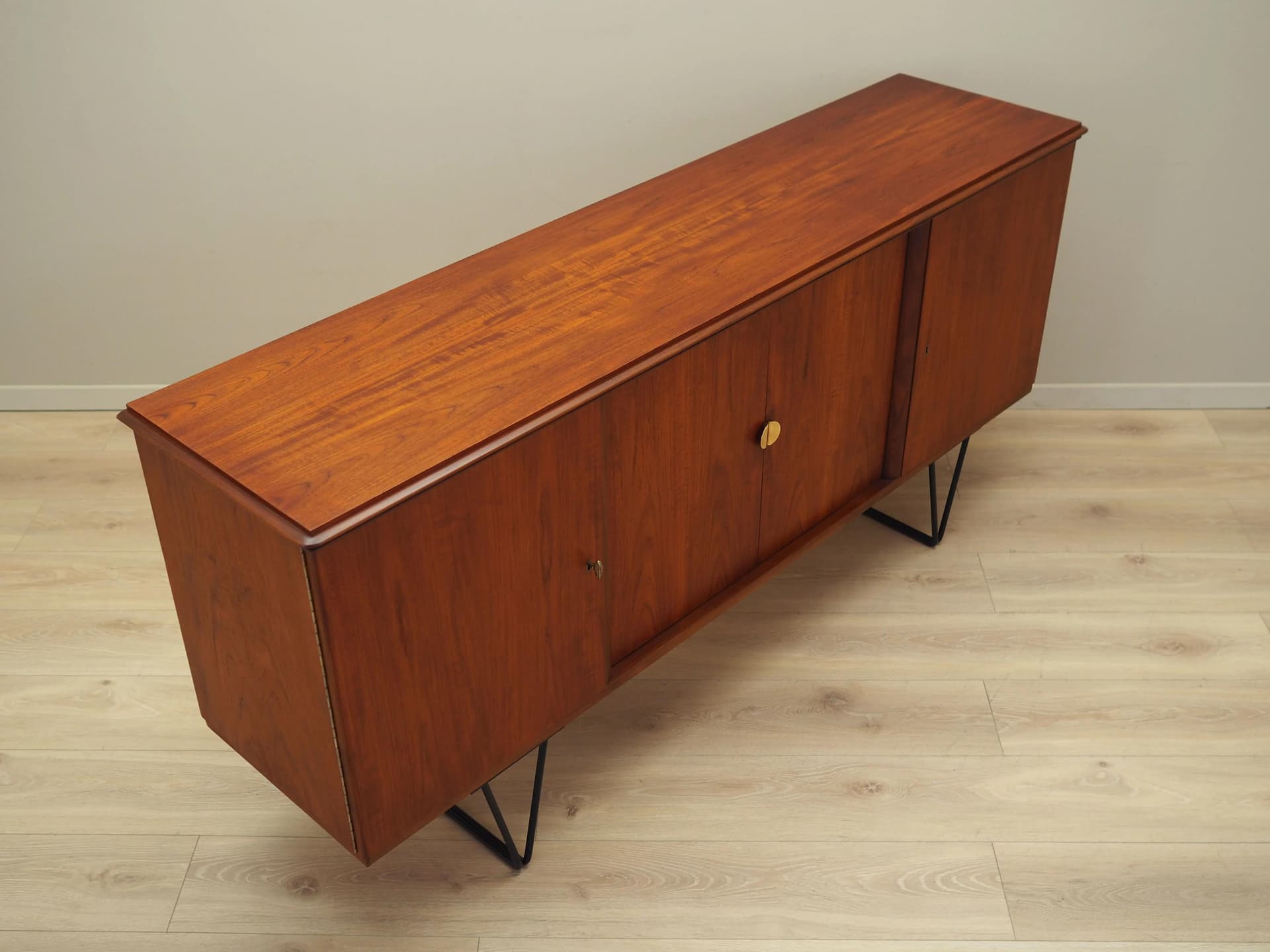 Sideboard, brązowy, teak, metal czarny, Dania, lata 70. - 32629